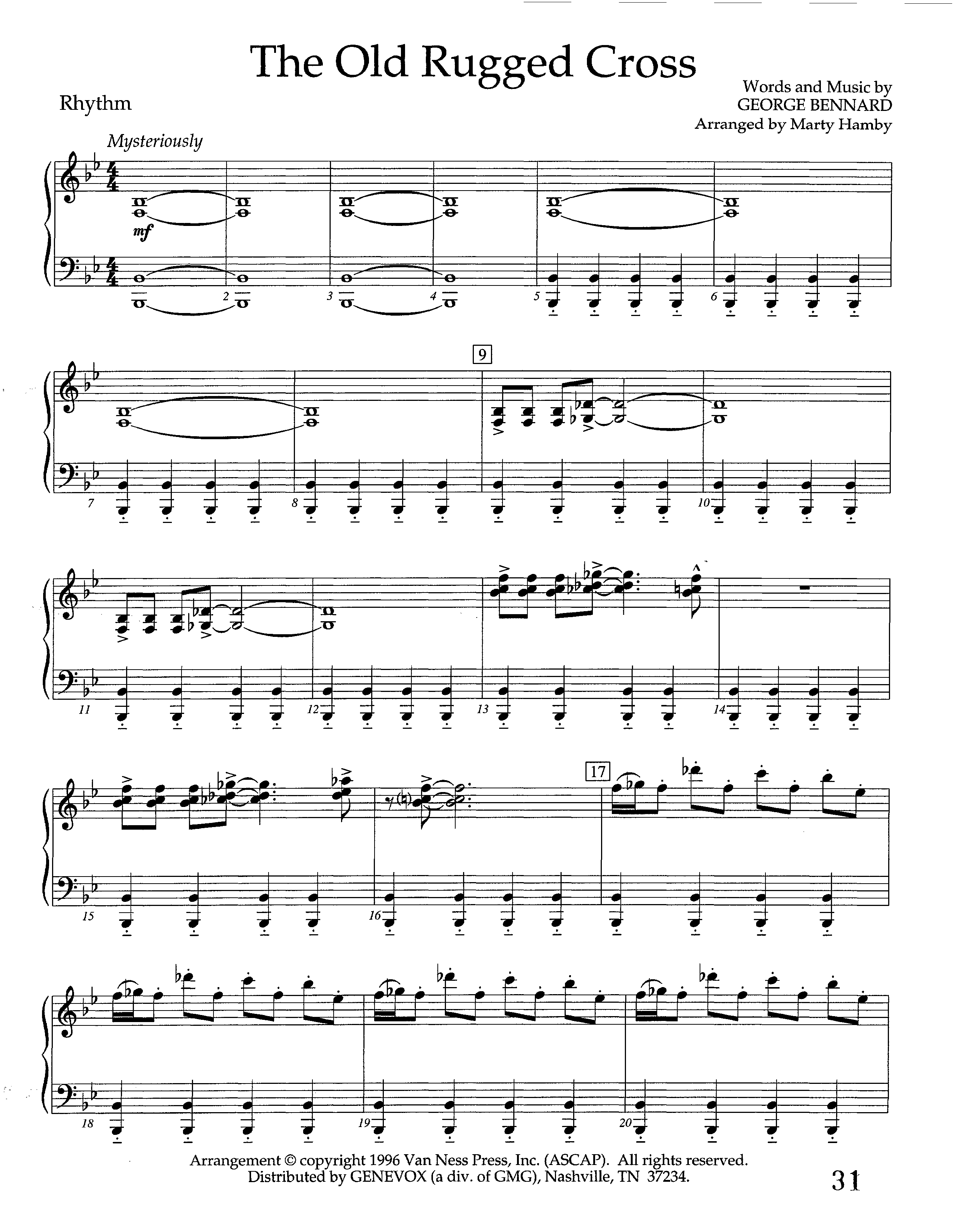 The Old Rugged Cross (Instrumental) Piano/Rhythm (Lifeway Worship / Arr. Marty Hamby)