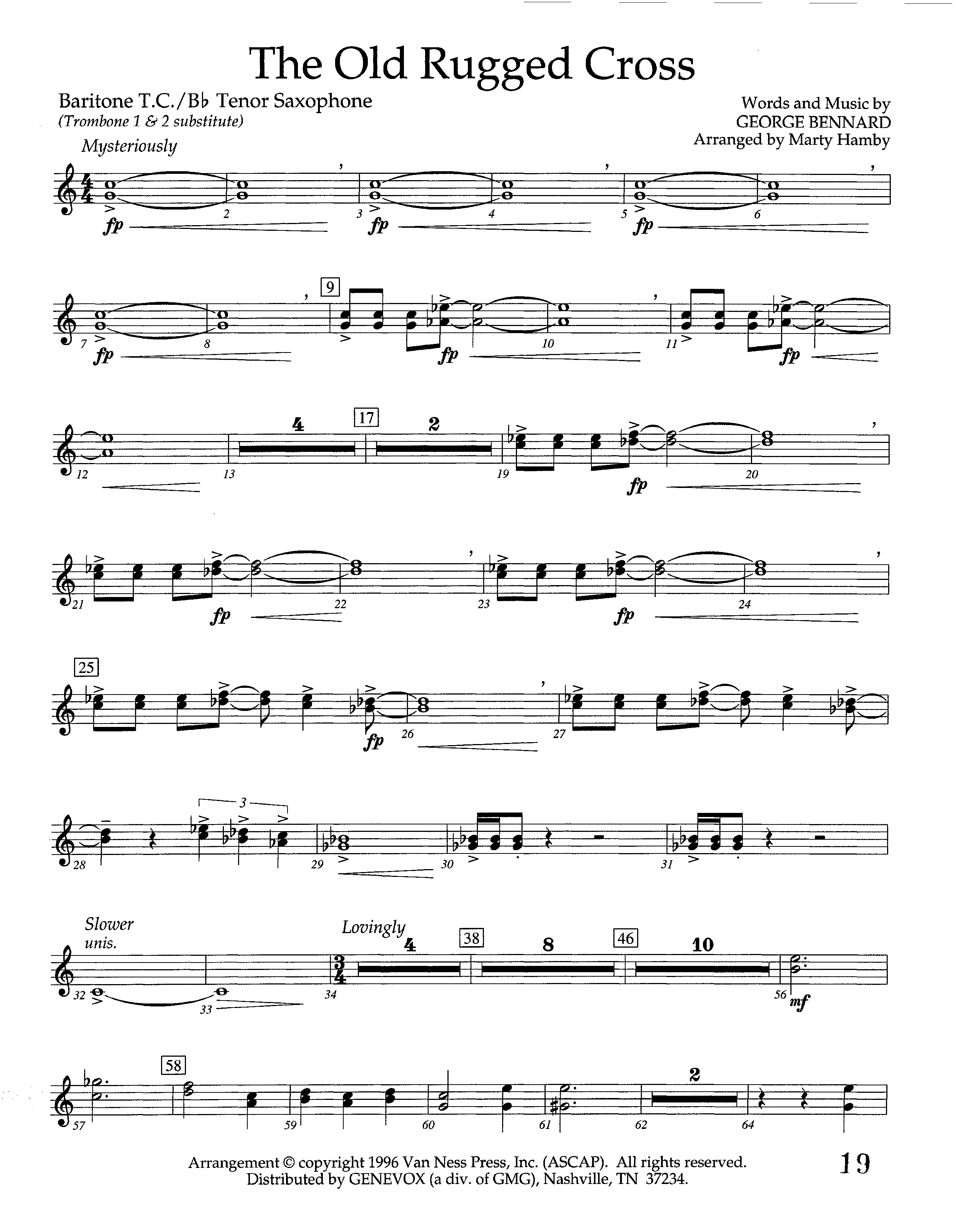 The Old Rugged Cross (Instrumental) Tenor Sax/Baritone T.C. (Lifeway Worship / Arr. Marty Hamby)