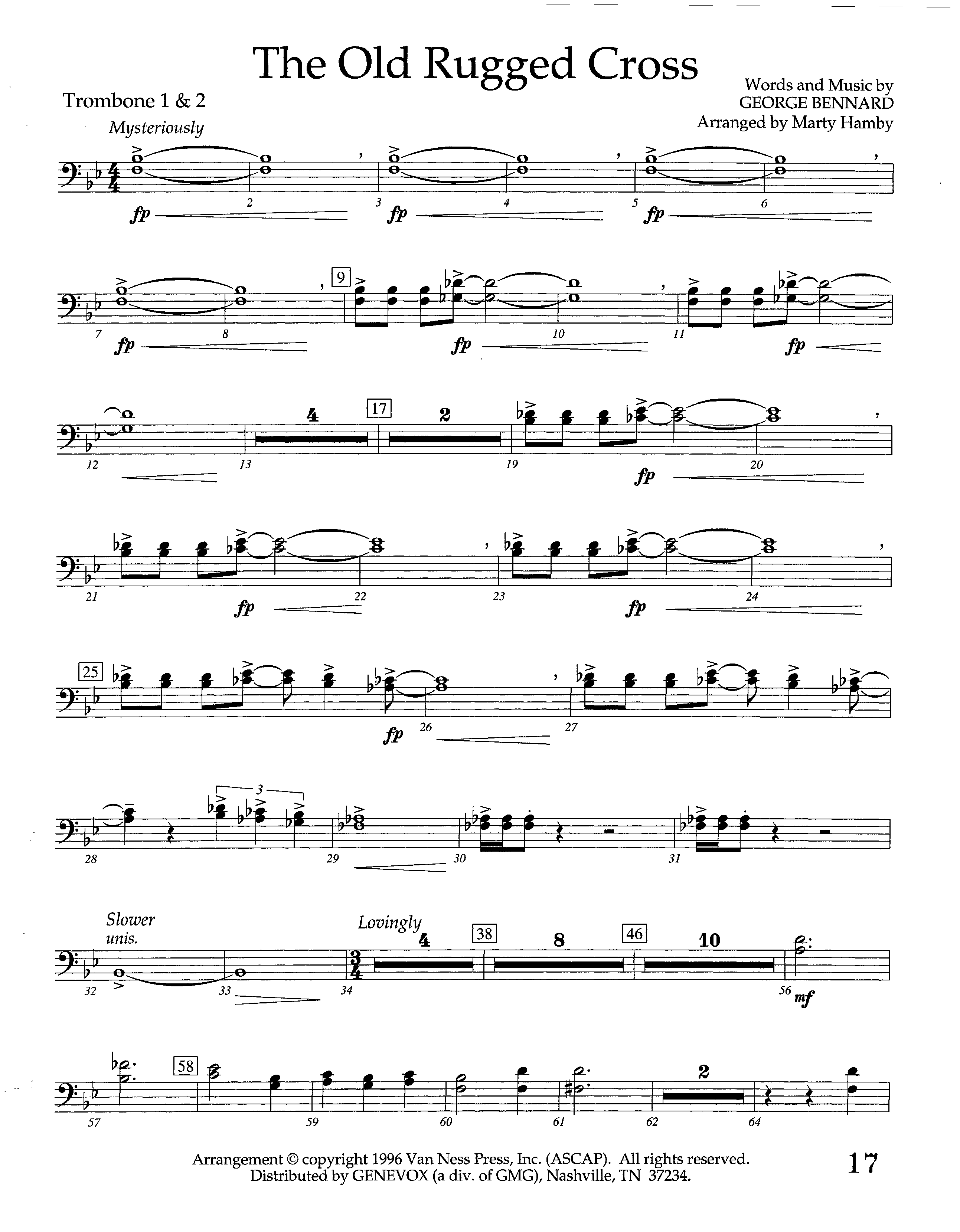 The Old Rugged Cross (Instrumental) Trombone 1/2 (Lifeway Worship / Arr. Marty Hamby)