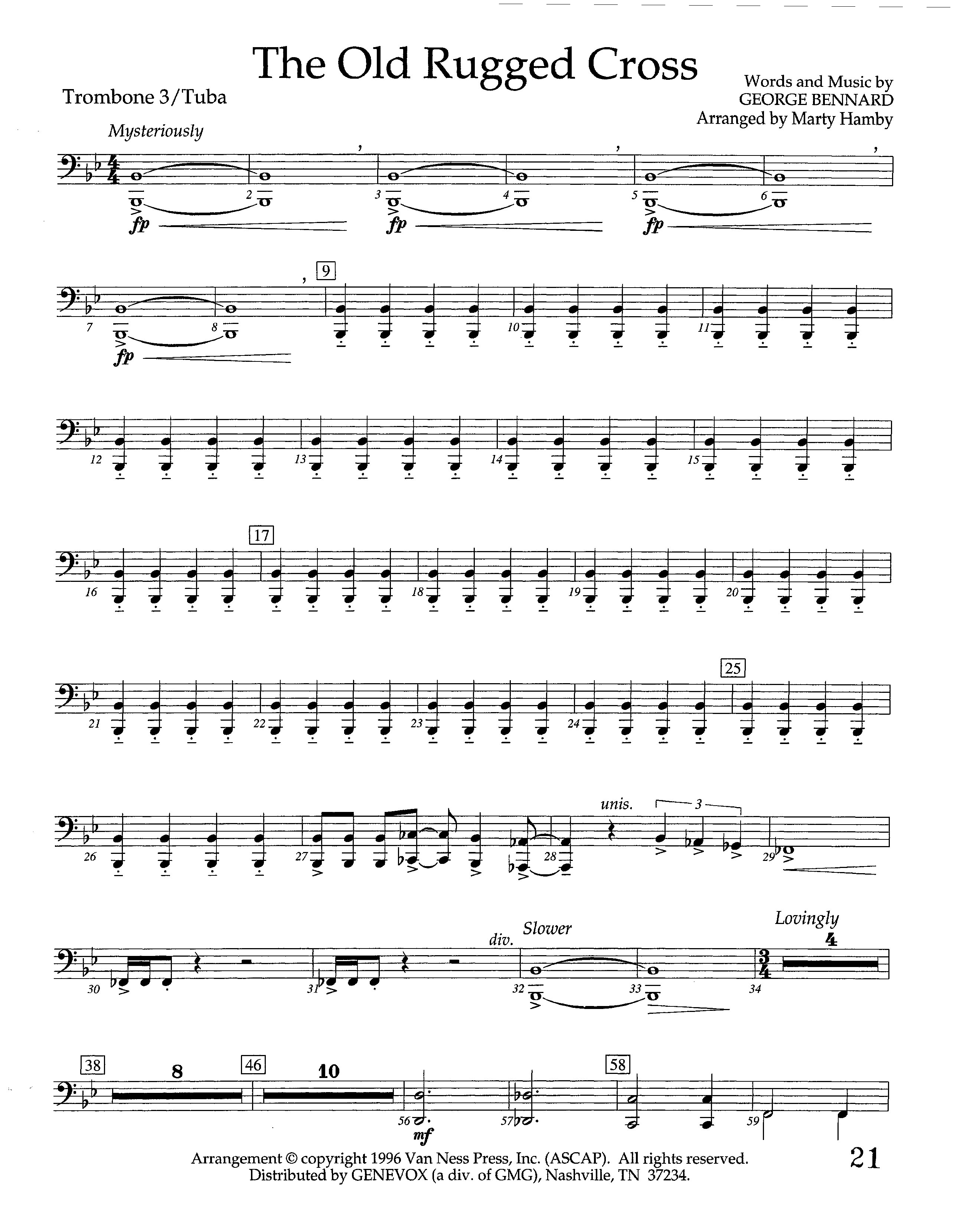 The Old Rugged Cross (Instrumental) Trombone 3/Tuba (Lifeway Worship / Arr. Marty Hamby)