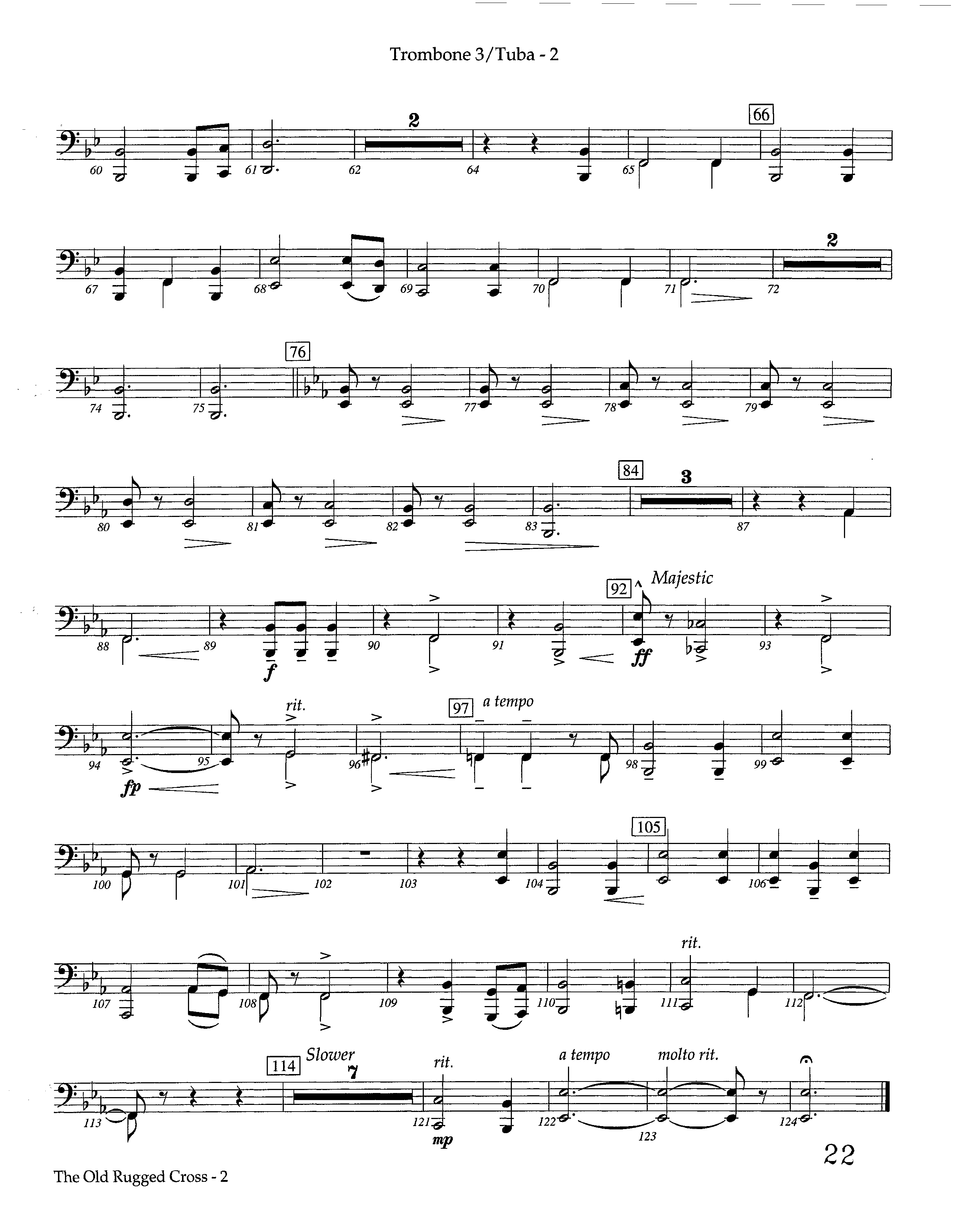 The Old Rugged Cross (Instrumental) Trombone 3/Tuba (Lifeway Worship / Arr. Marty Hamby)