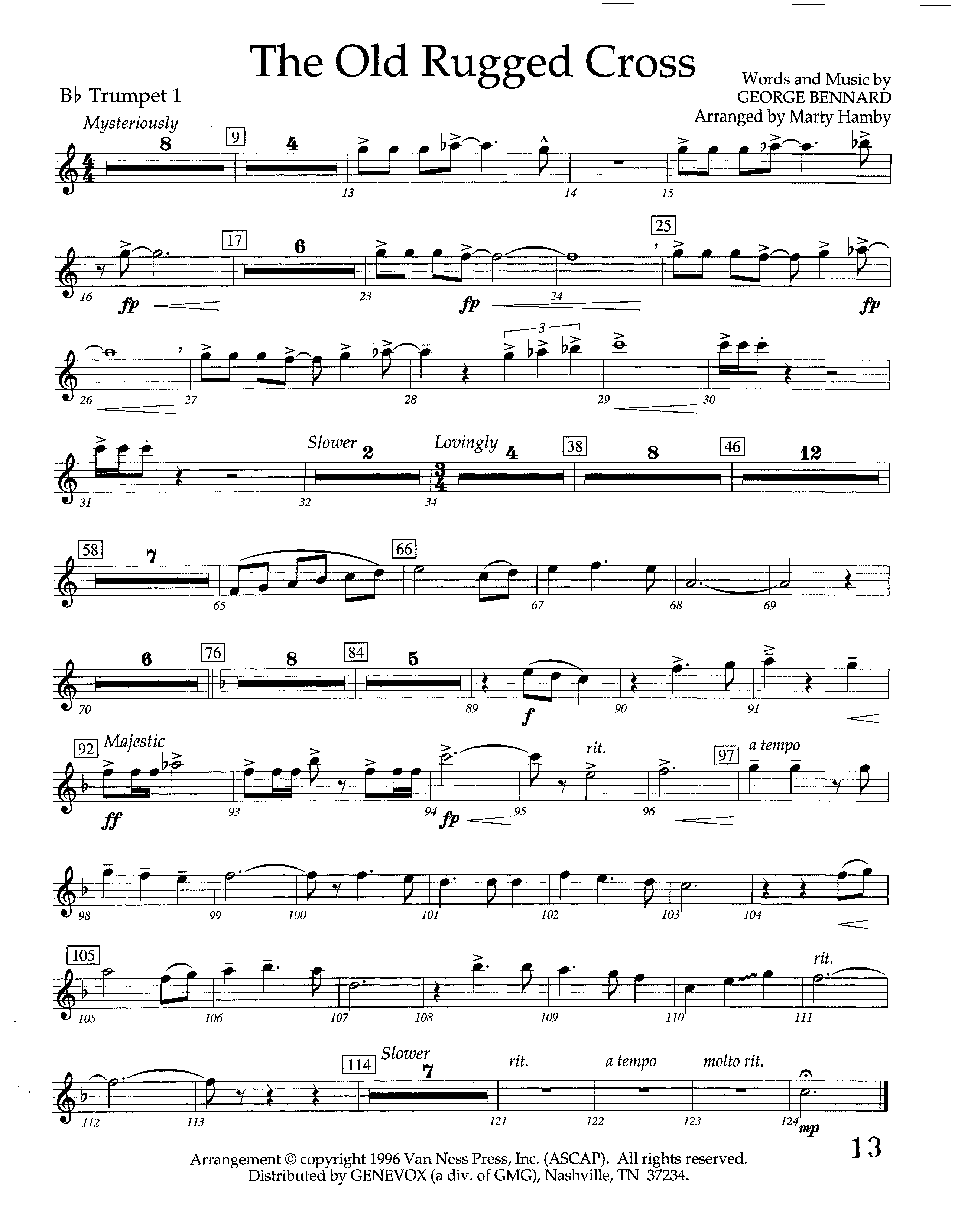 The Old Rugged Cross (Instrumental) Trumpet 1 (Lifeway Worship / Arr. Marty Hamby)