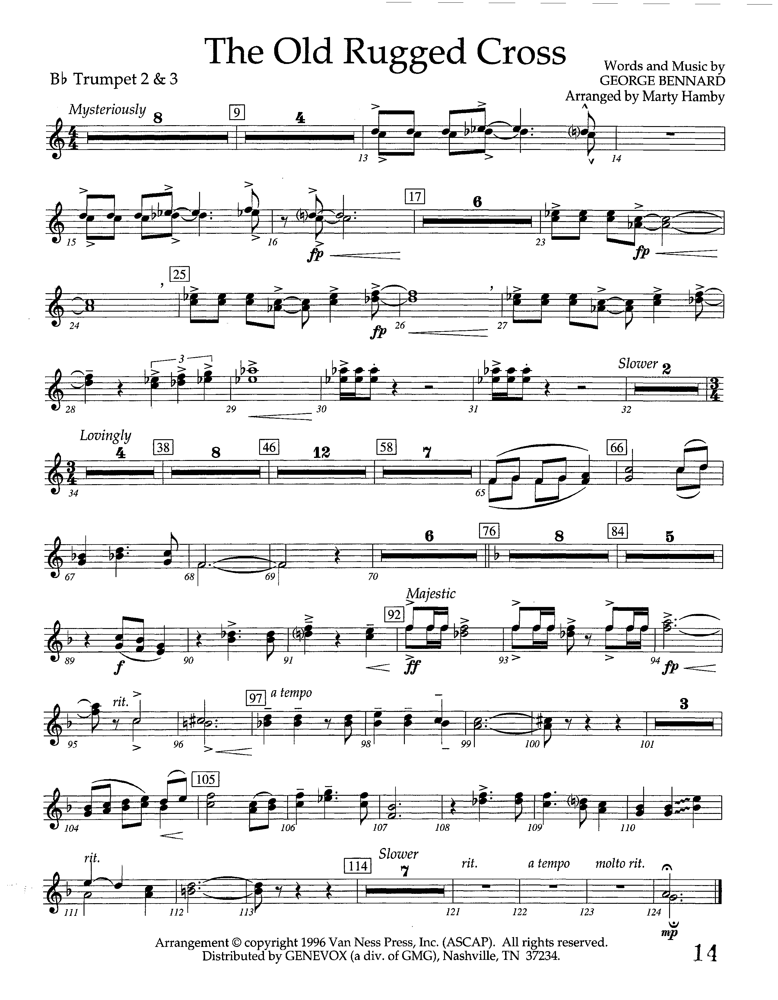 The Old Rugged Cross (Instrumental) Trumpet 2/3 (Lifeway Worship / Arr. Marty Hamby)