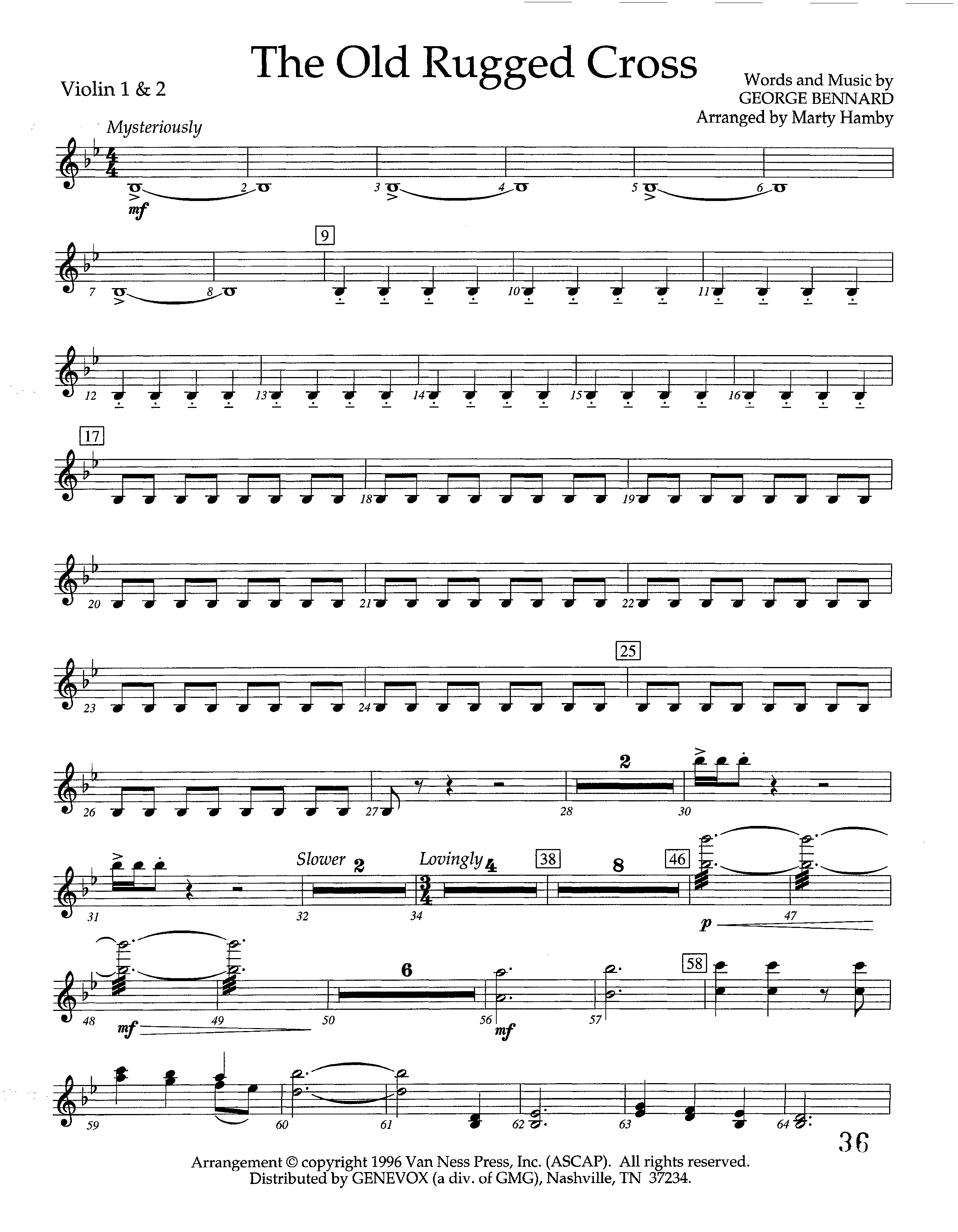 The Old Rugged Cross (Instrumental) Violin 1/2 (Lifeway Worship / Arr. Marty Hamby)