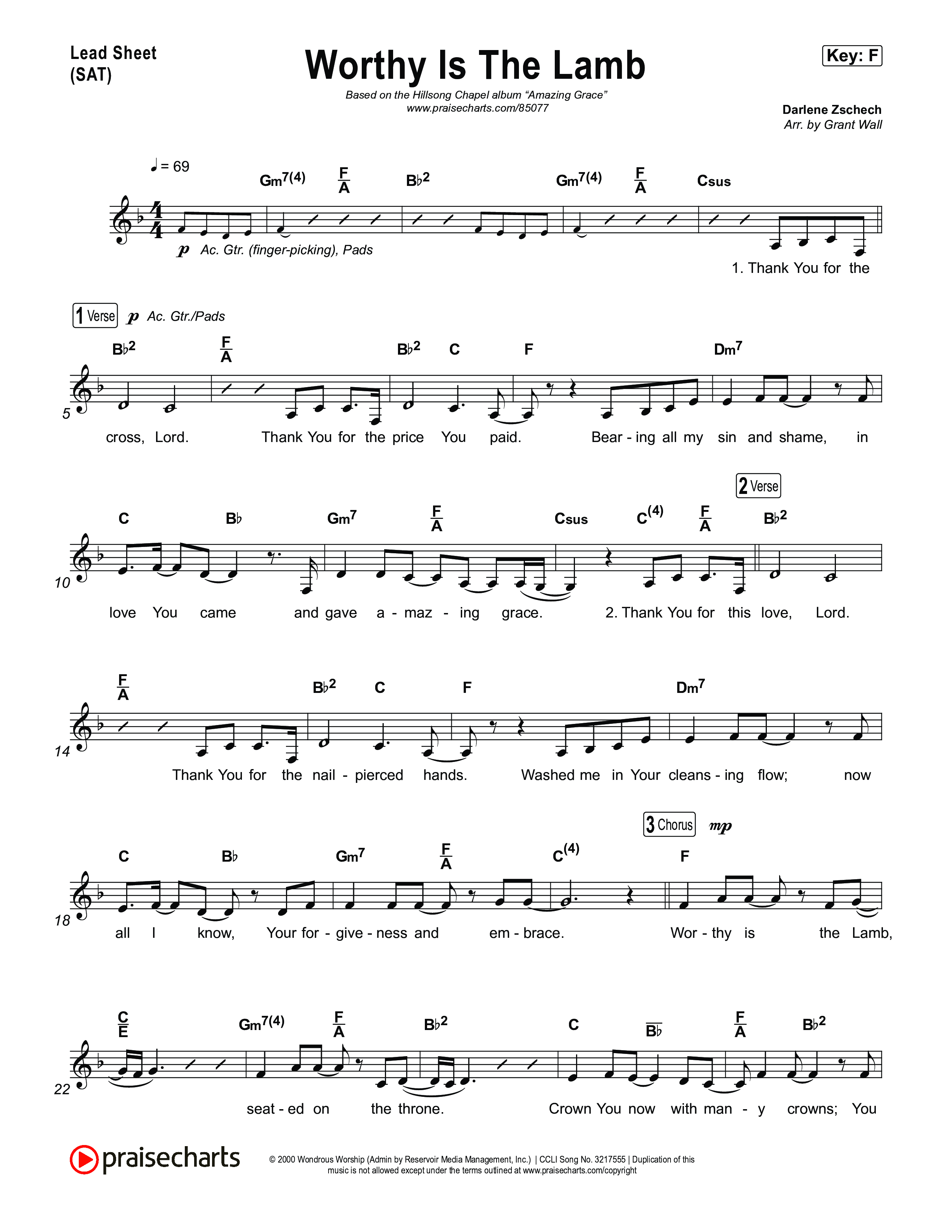 Worthy Is The Lamb Lead Sheet (SAT) (Hillsong Chapel)