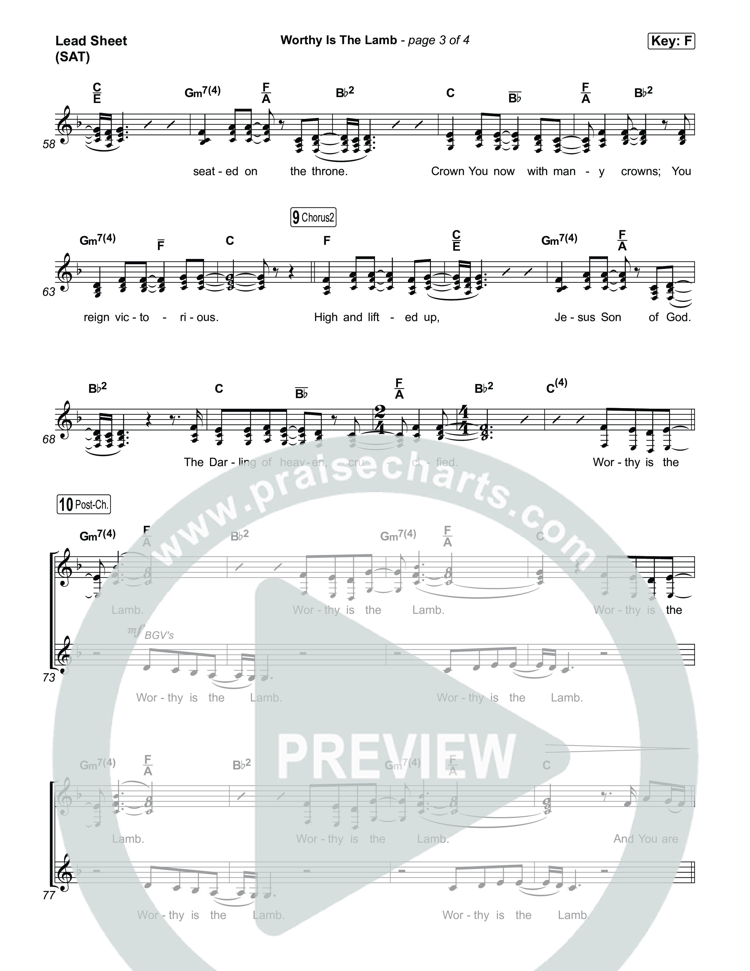 Worthy Is The Lamb Lead Sheet (SAT) (Hillsong Chapel)