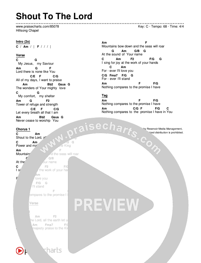 Shout To The Lord Chords & Lyrics (Hillsong Chapel)