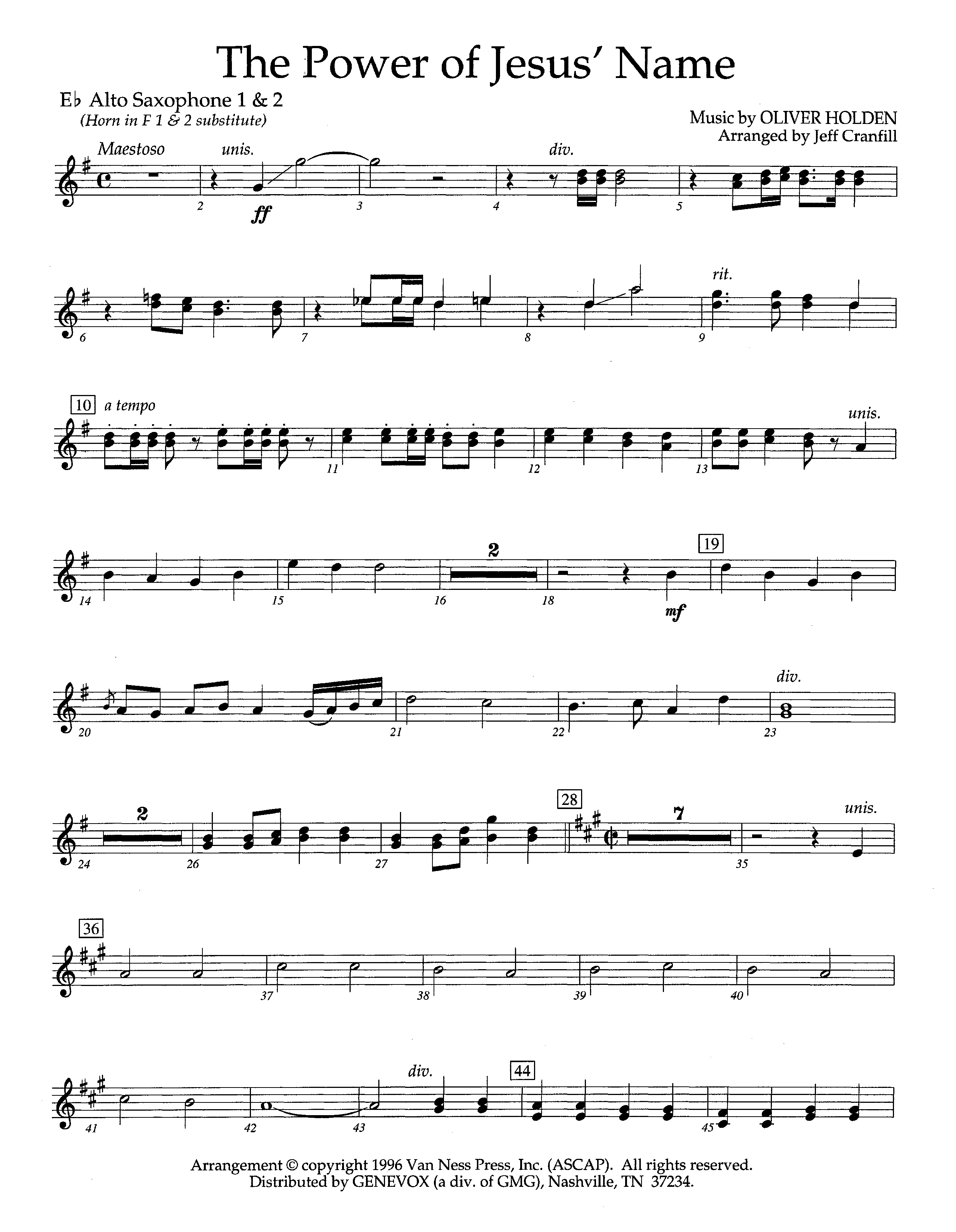 The Power Of Jesus' Name (Instrumental) Alto Sax 1/2 (Lifeway Worship / Arr. Jeff Cranfill)