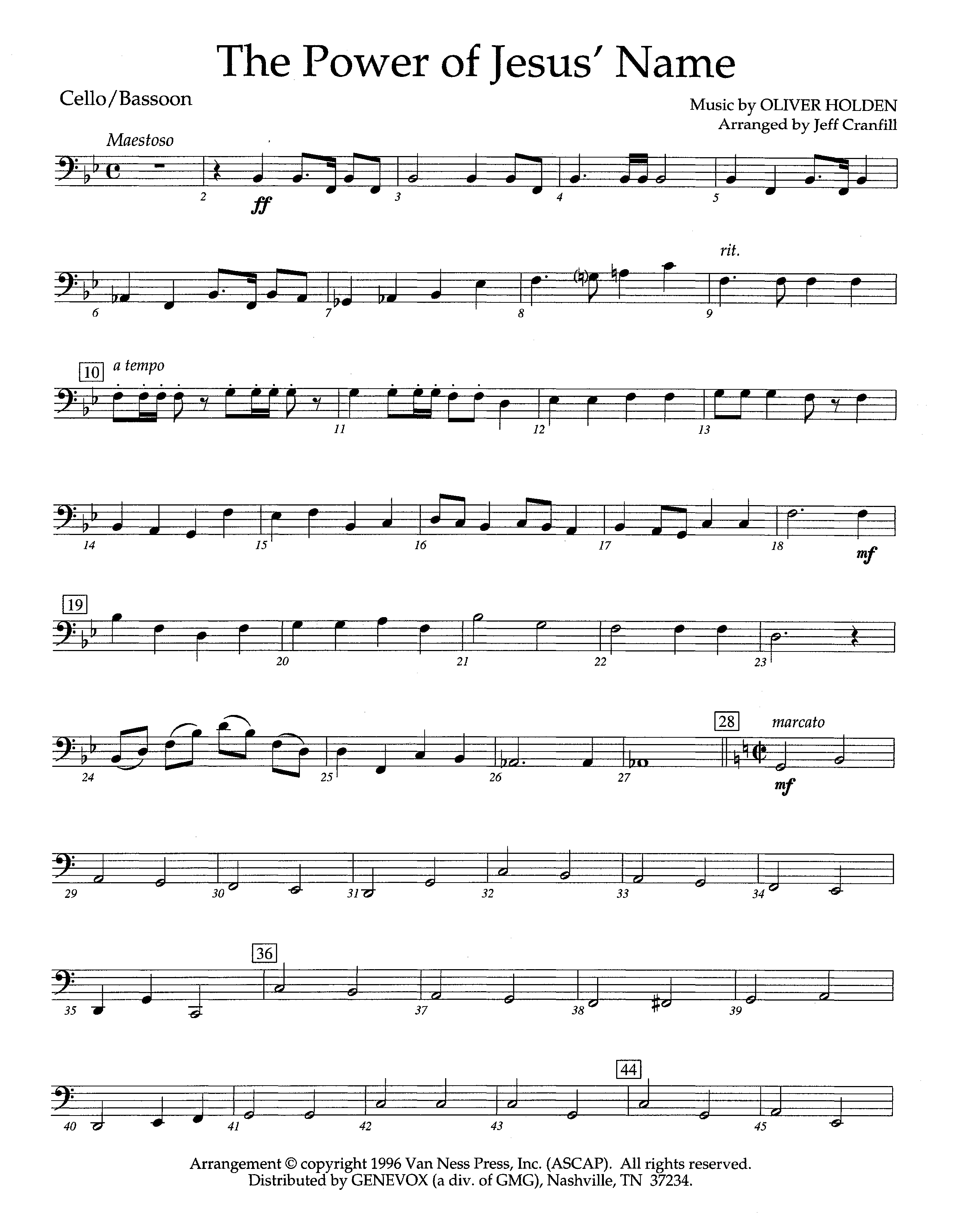 The Power Of Jesus' Name (Instrumental) Cello (Lifeway Worship / Arr. Jeff Cranfill)