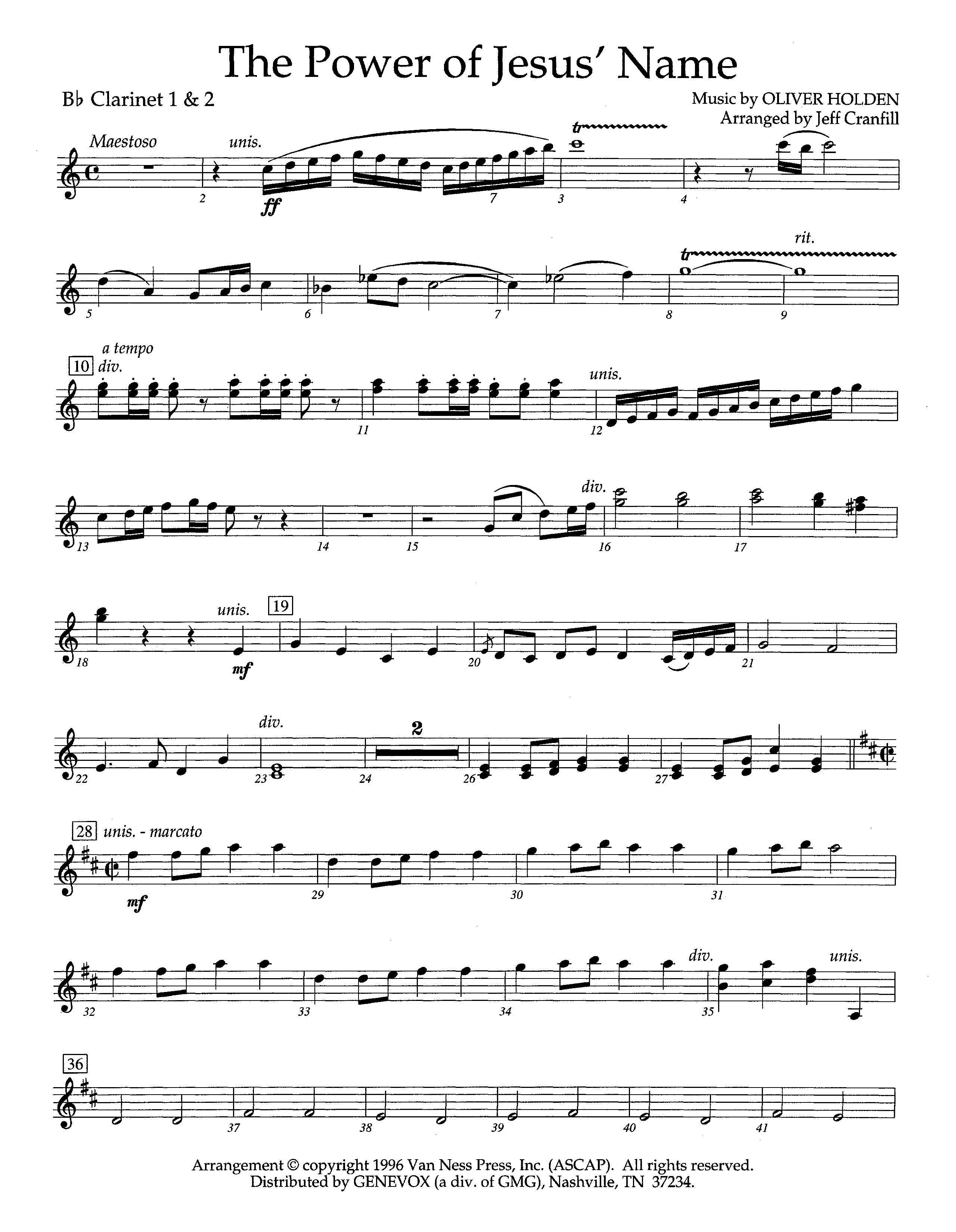 The Power Of Jesus' Name (Instrumental) Clarinet 1/2 (Lifeway Worship / Arr. Jeff Cranfill)