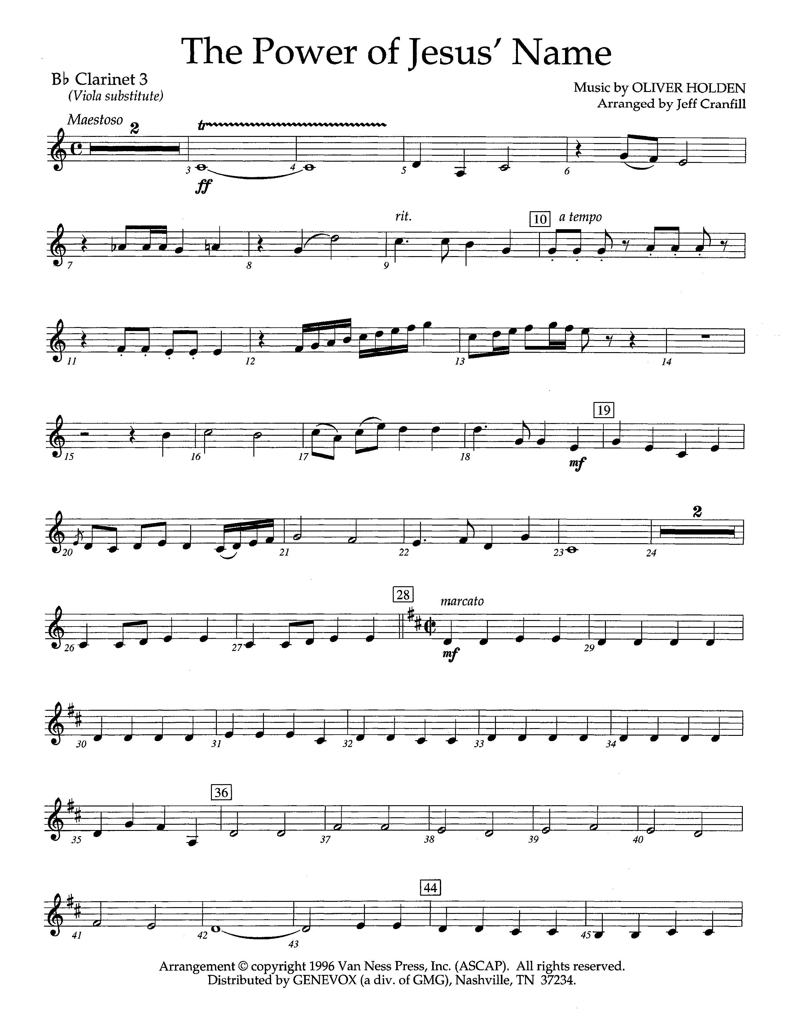 The Power Of Jesus' Name (Instrumental) Clarinet 3 (Lifeway Worship / Arr. Jeff Cranfill)