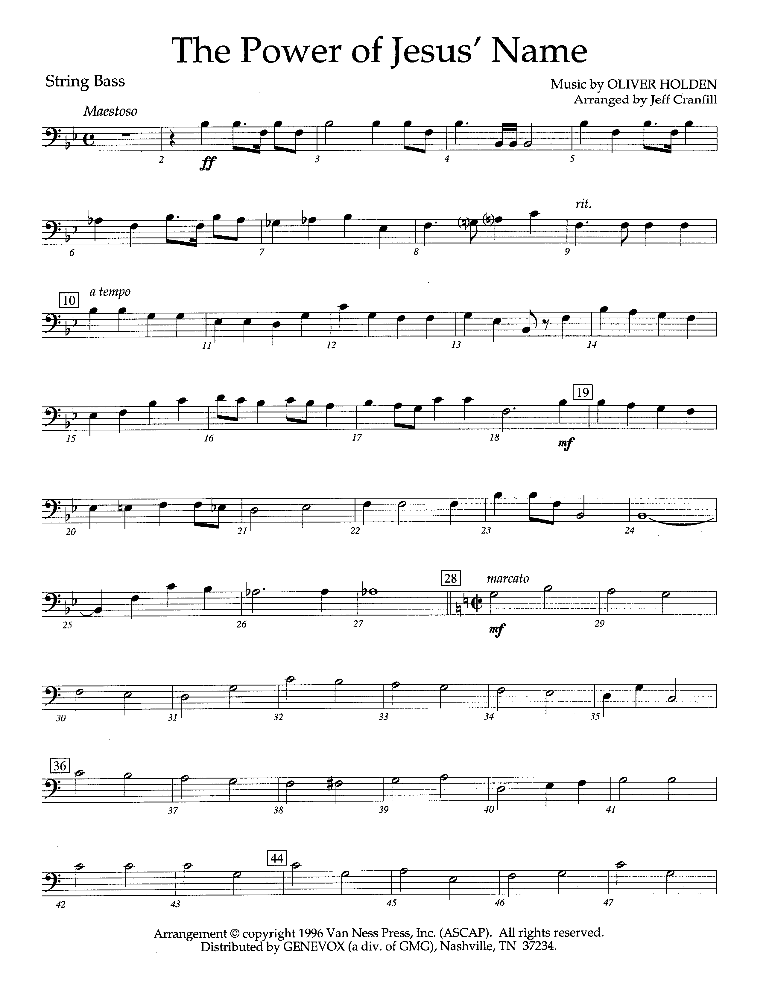 The Power Of Jesus' Name (Instrumental) Double Bass (Lifeway Worship / Arr. Jeff Cranfill)