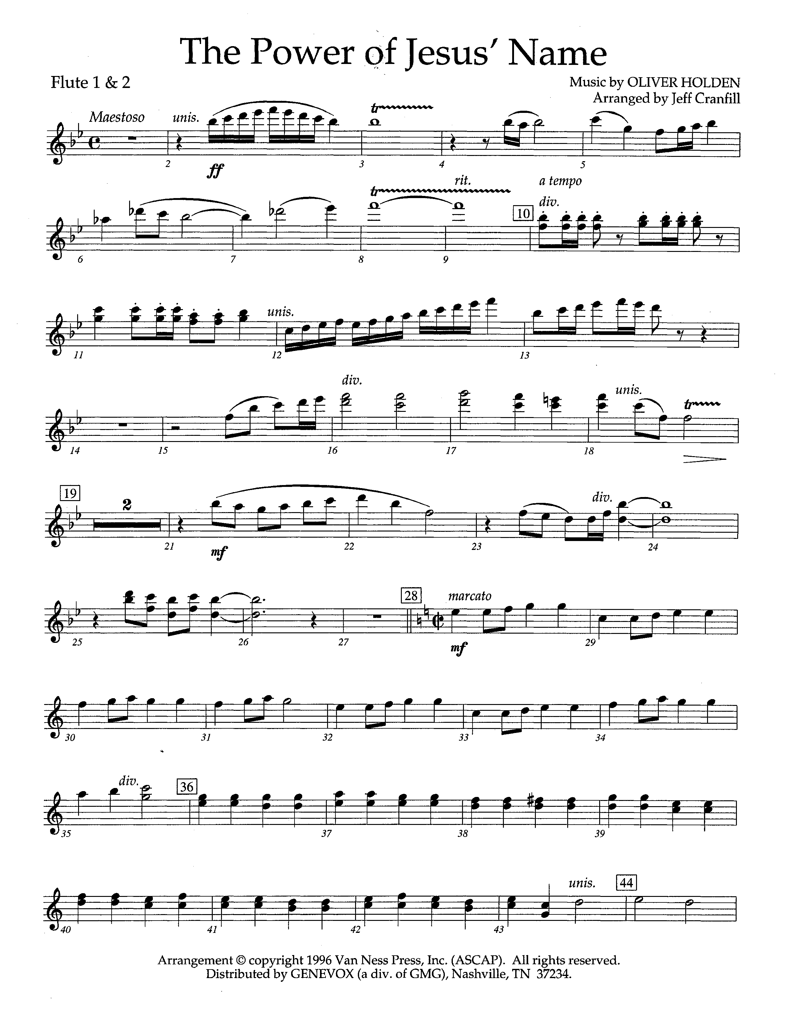 The Power Of Jesus' Name (Instrumental) Flute 1/2 (Lifeway Worship / Arr. Jeff Cranfill)