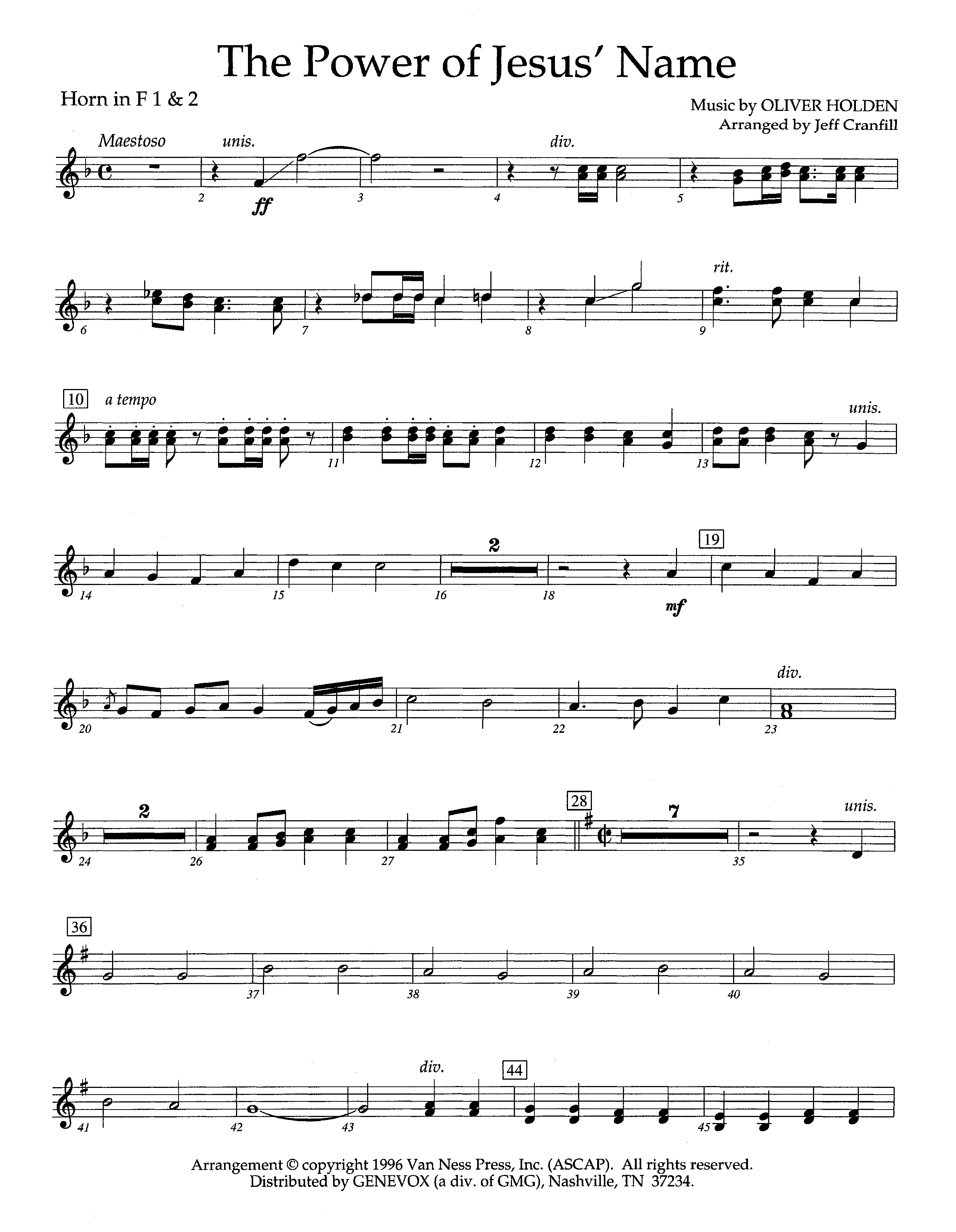 The Power Of Jesus' Name (Instrumental) French Horn 1/2 (Lifeway Worship / Arr. Jeff Cranfill)