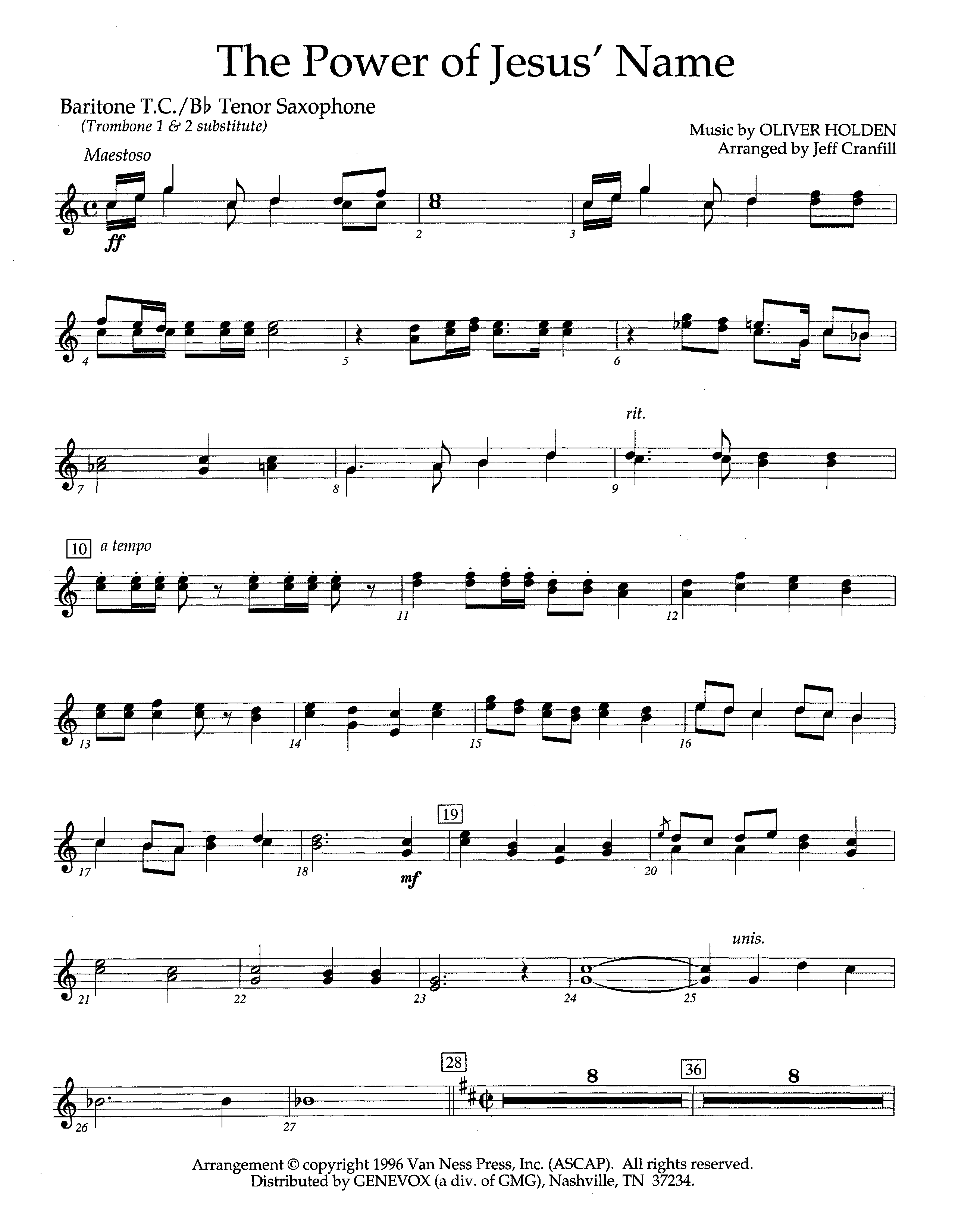 The Power Of Jesus' Name (Instrumental) Tenor Sax/Baritone T.C. (Lifeway Worship / Arr. Jeff Cranfill)