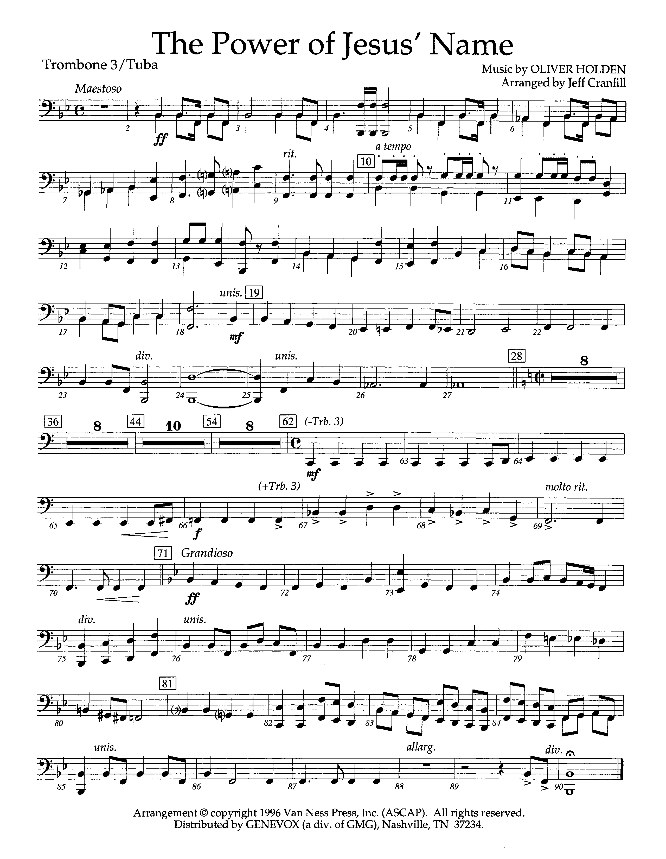 The Power Of Jesus' Name (Instrumental) Trombone 3/Tuba (Lifeway Worship / Arr. Jeff Cranfill)