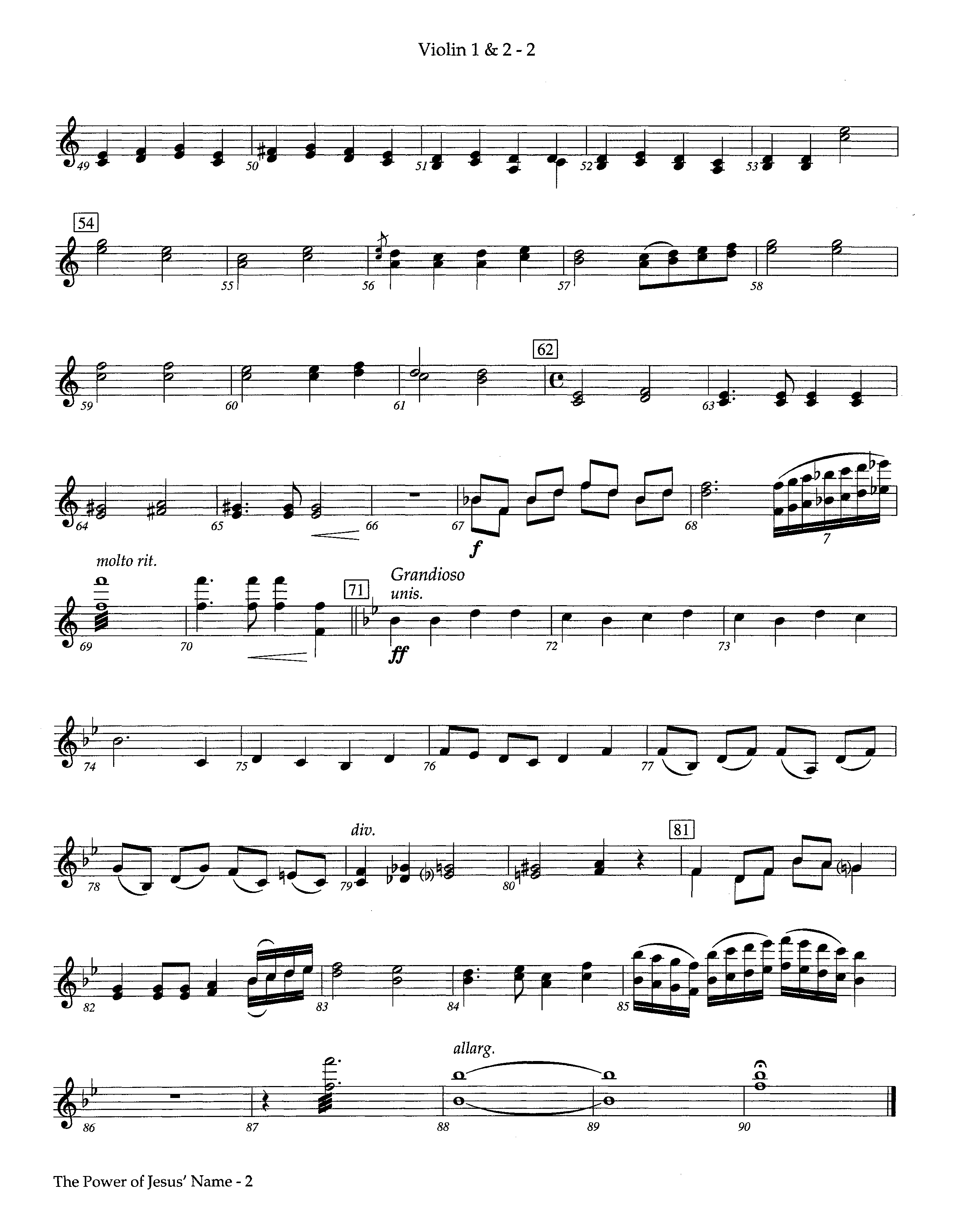 The Power Of Jesus' Name (Instrumental) Violin 1/2 (Lifeway Worship / Arr. Jeff Cranfill)