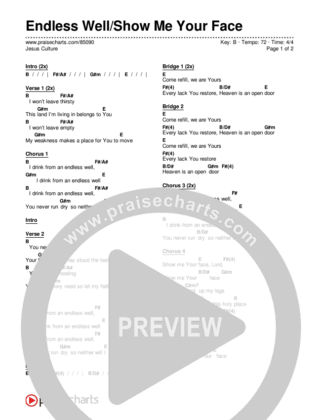 Endless Well/Show Me Your Face Chords & Lyrics (Jesus Culture)