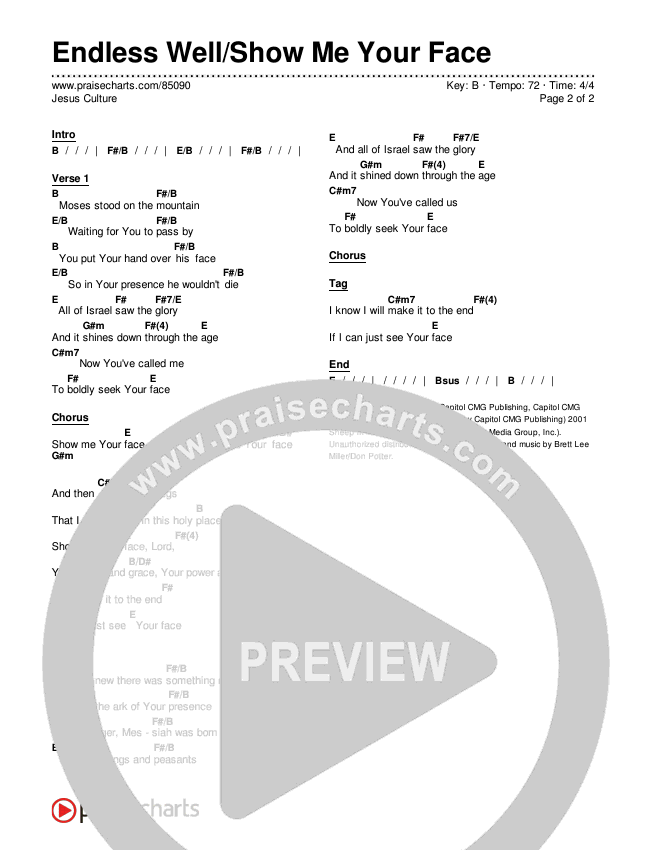 Endless Well/Show Me Your Face Chords & Lyrics (Jesus Culture)