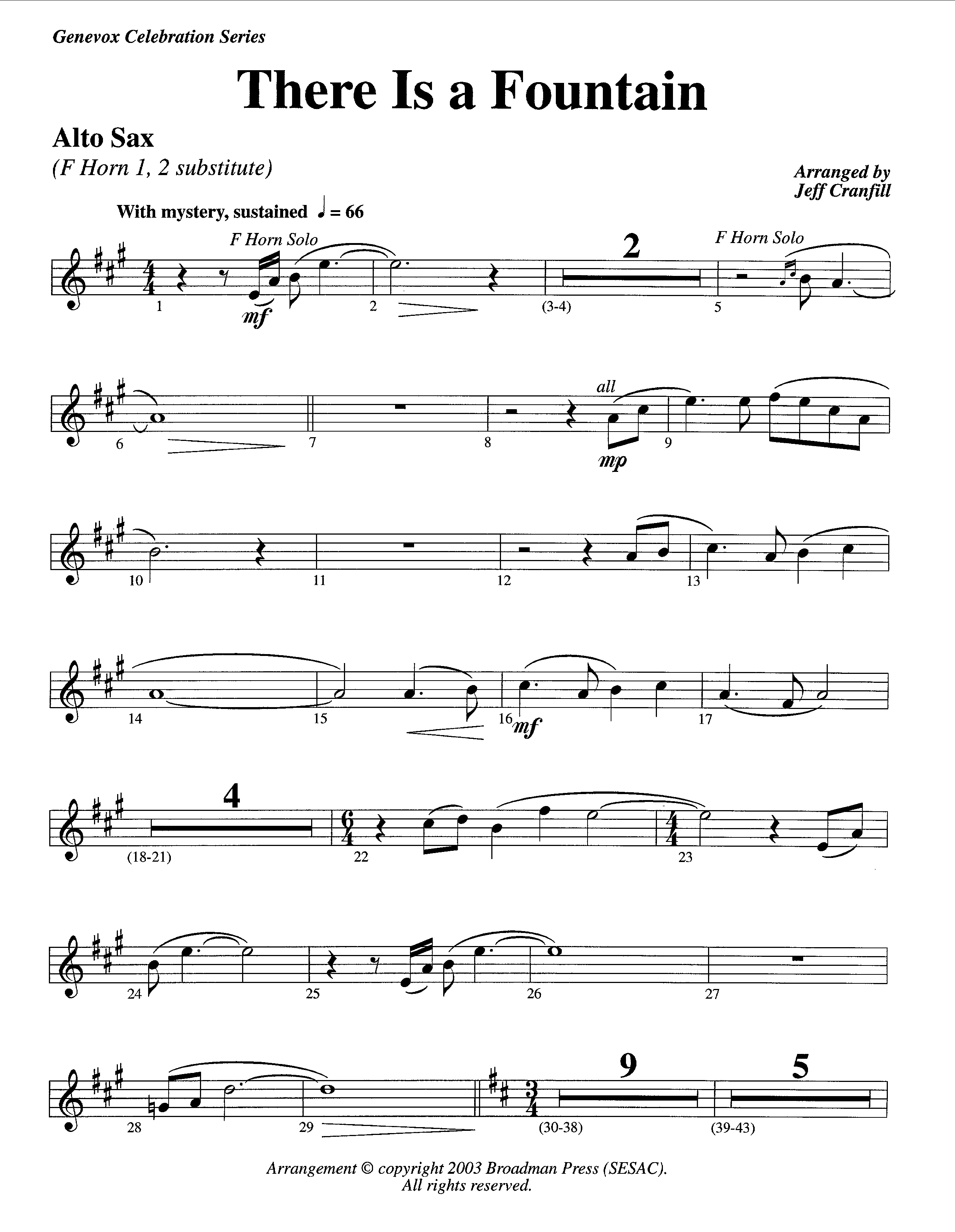 There Is A Fountain (Instrumental) Alto Sax (Lifeway Worship / Arr. Jeff Cranfill)