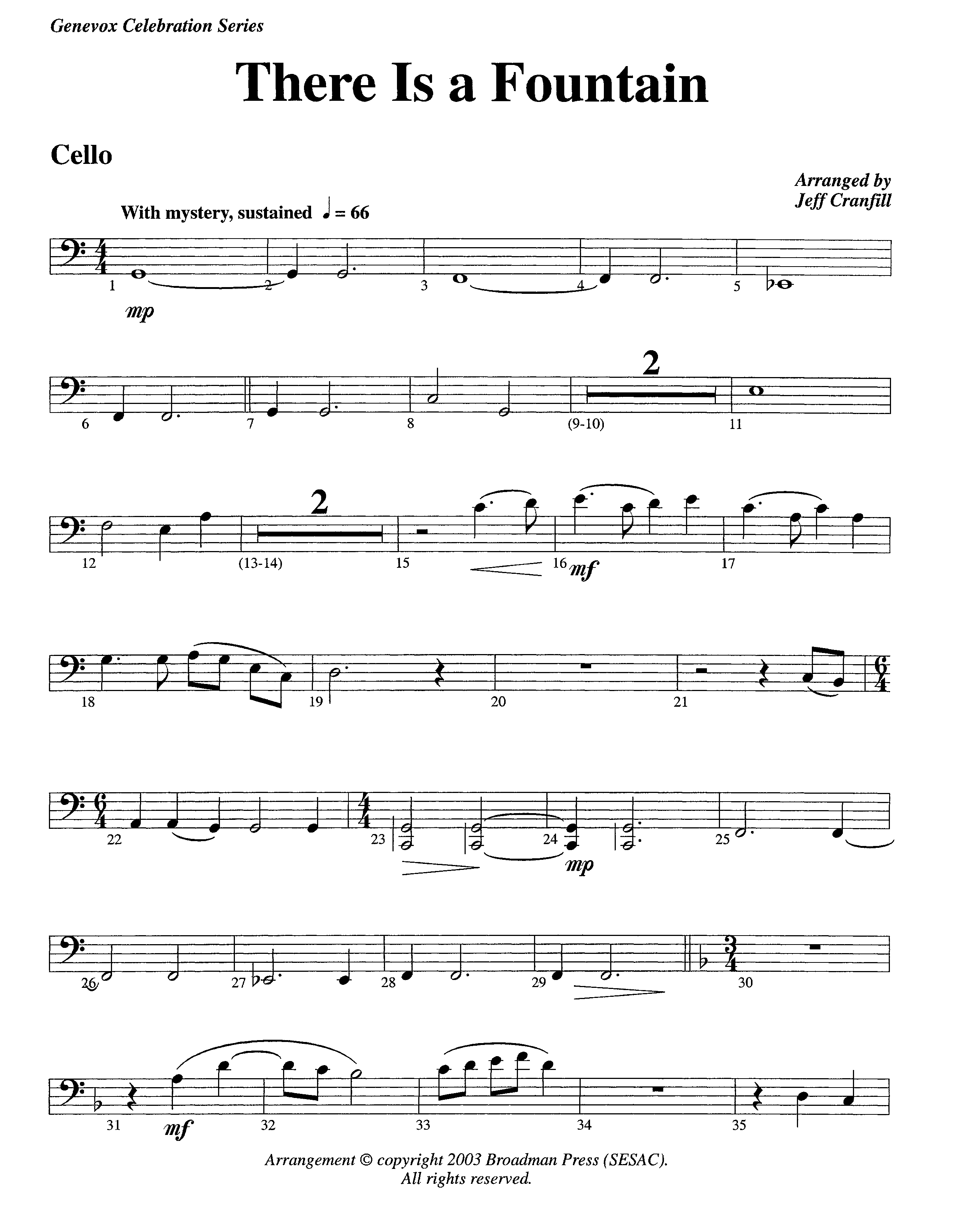 There Is A Fountain (Instrumental) Cello (Lifeway Worship / Arr. Jeff Cranfill)