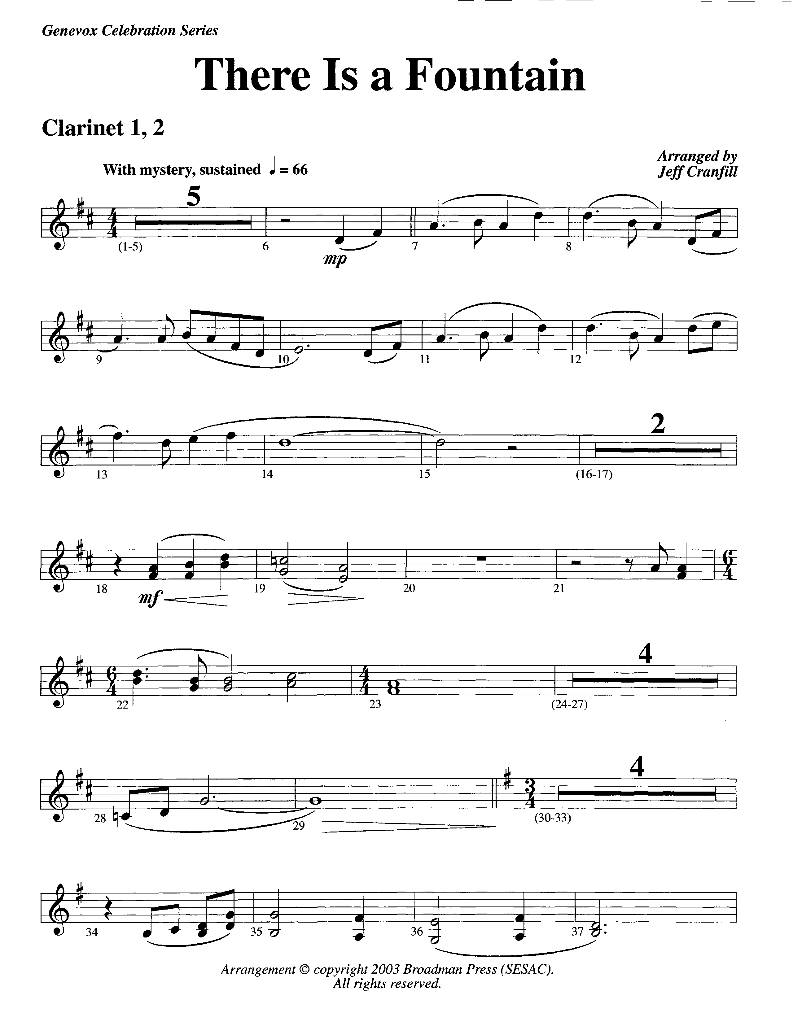 There Is A Fountain (Instrumental) Clarinet 1/2 (Lifeway Worship / Arr. Jeff Cranfill)