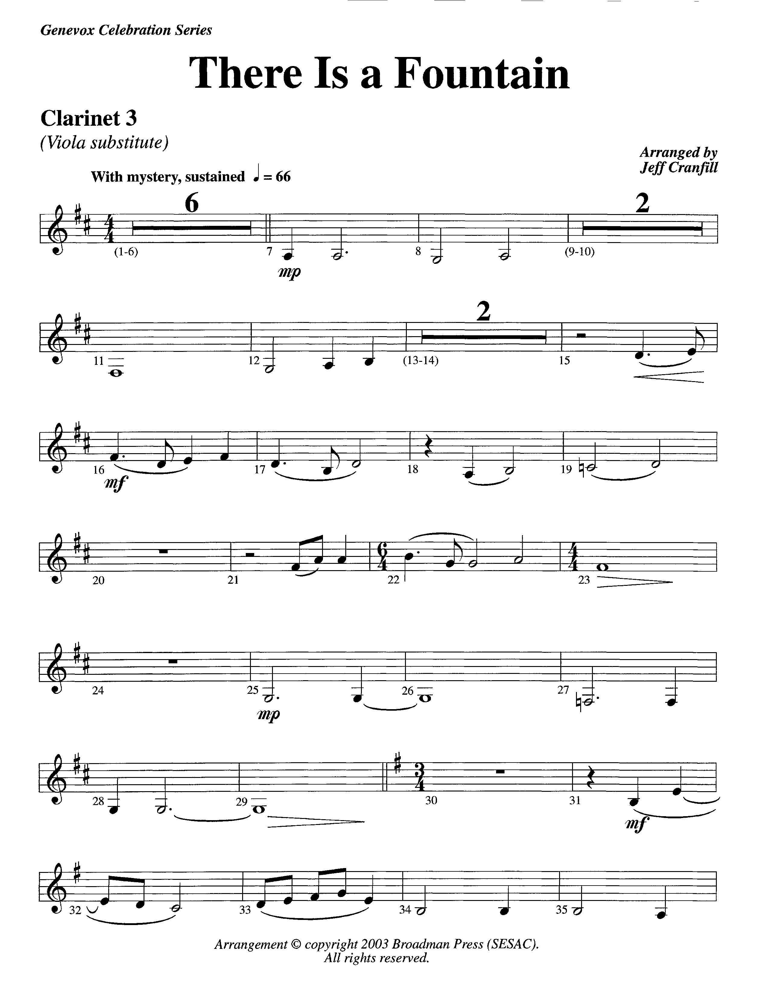 There Is A Fountain (Instrumental) Clarinet 3 (Lifeway Worship / Arr. Jeff Cranfill)