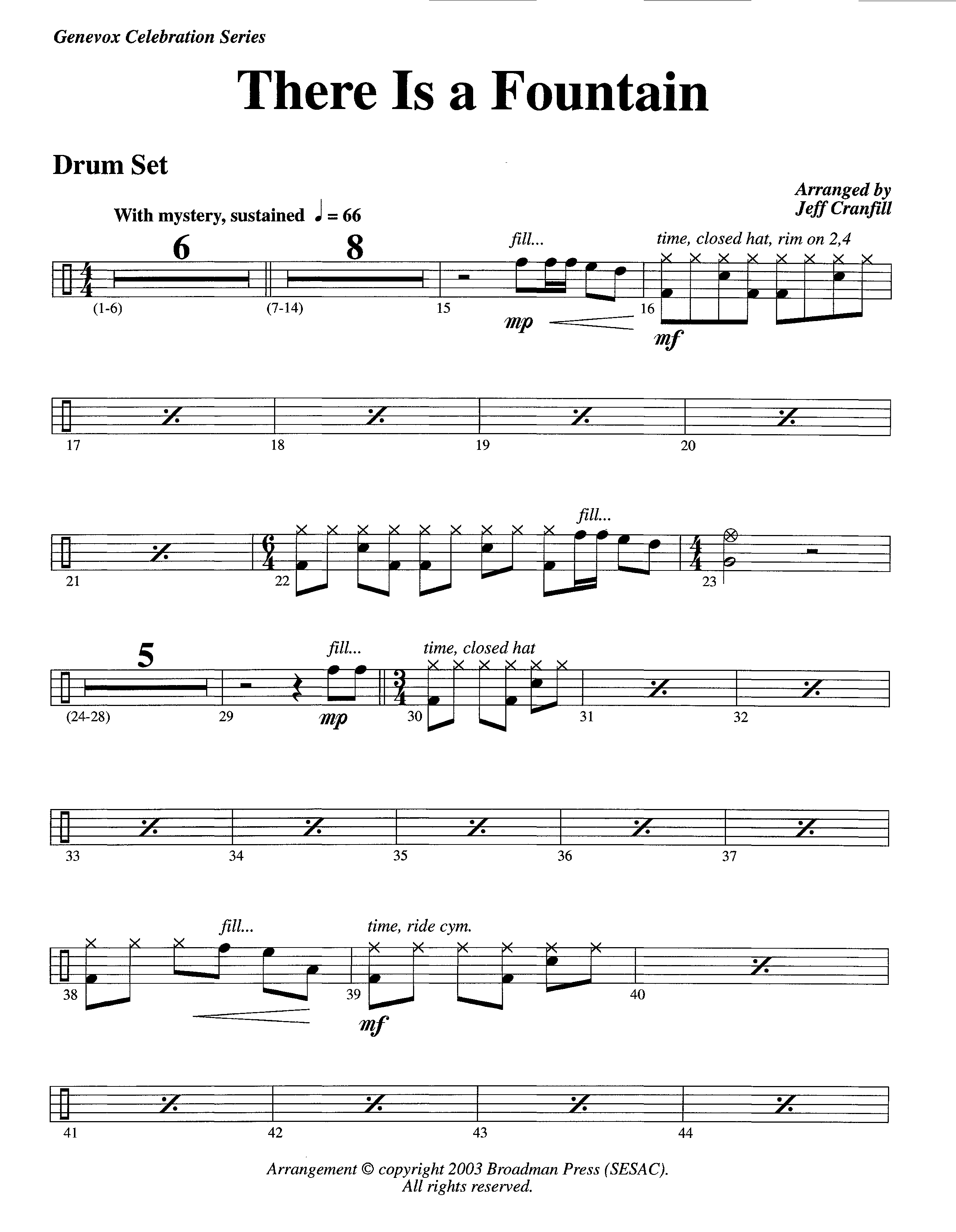 There Is A Fountain (Instrumental) Drum Set (Lifeway Worship / Arr. Jeff Cranfill)