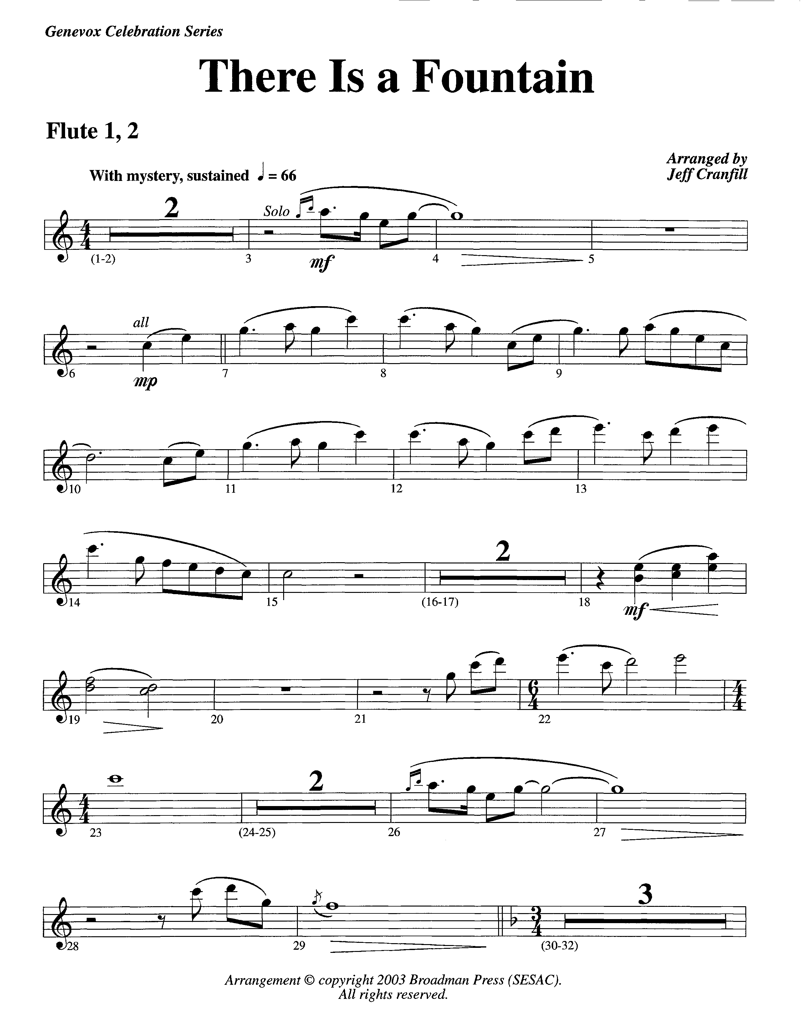 There Is A Fountain (Instrumental) Flute 1/2 (Lifeway Worship / Arr. Jeff Cranfill)
