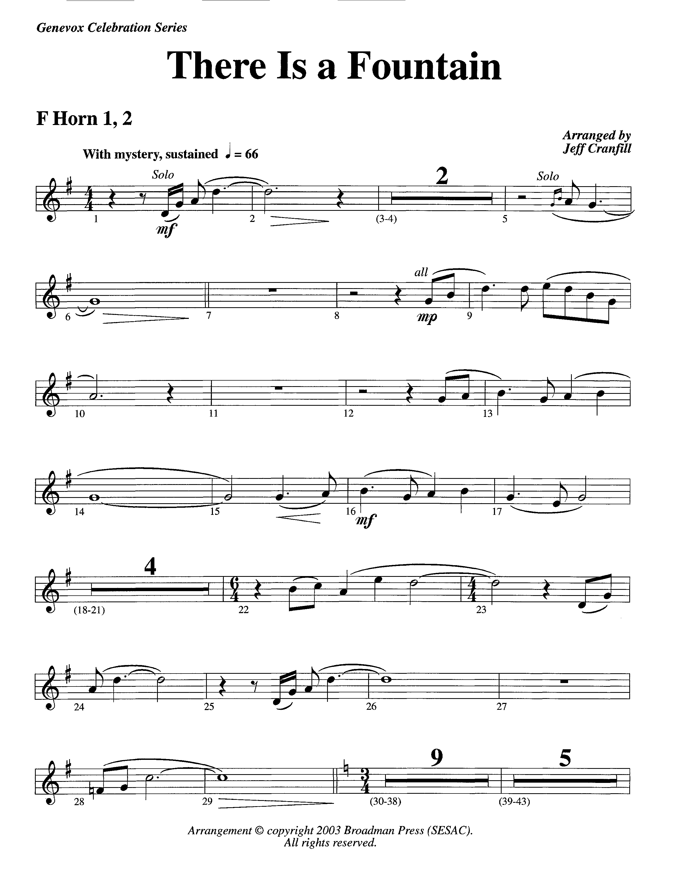 There Is A Fountain (Instrumental) French Horn 1/2 (Lifeway Worship / Arr. Jeff Cranfill)