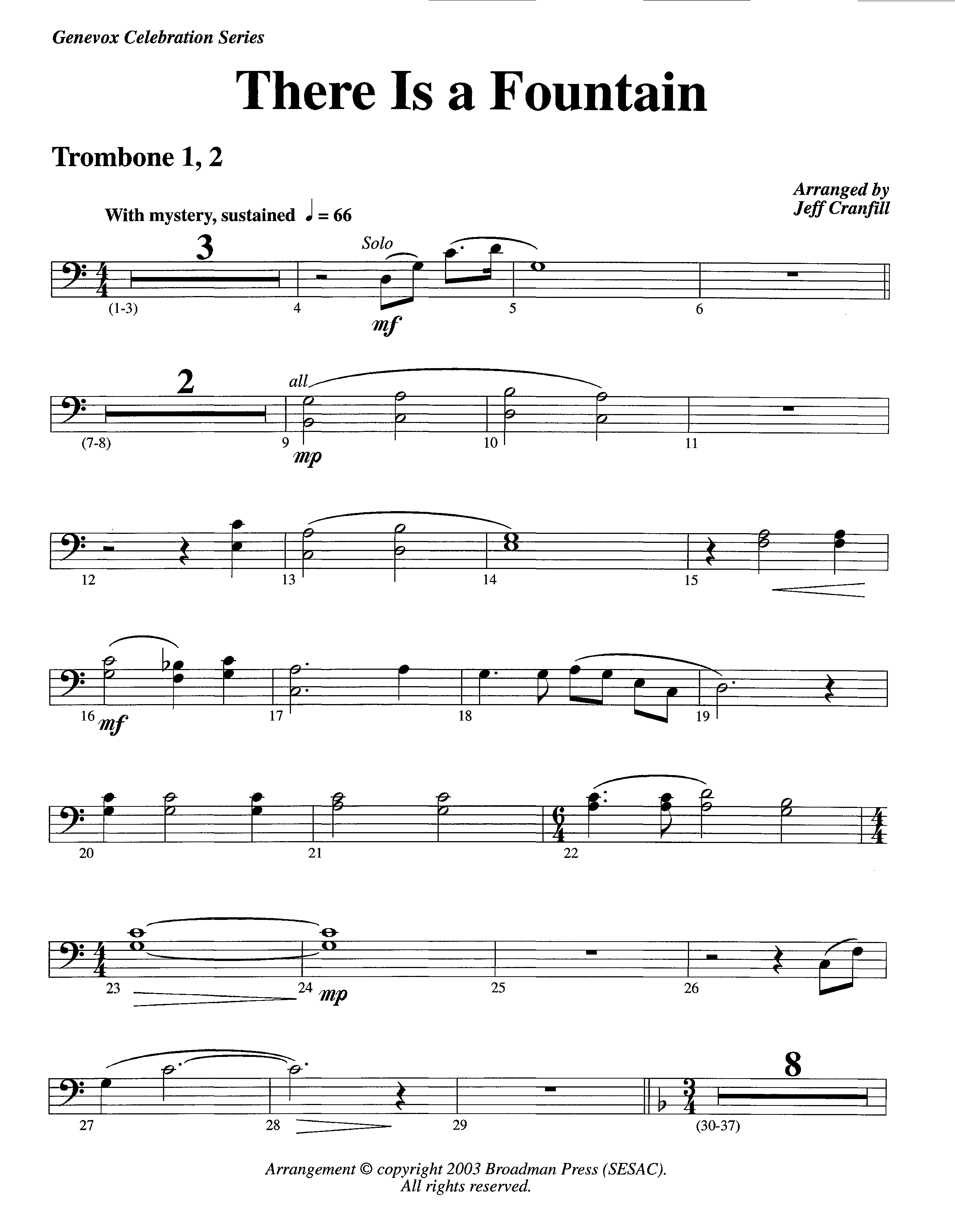 There Is A Fountain (Instrumental) Trombone 1/2 (Lifeway Worship / Arr. Jeff Cranfill)