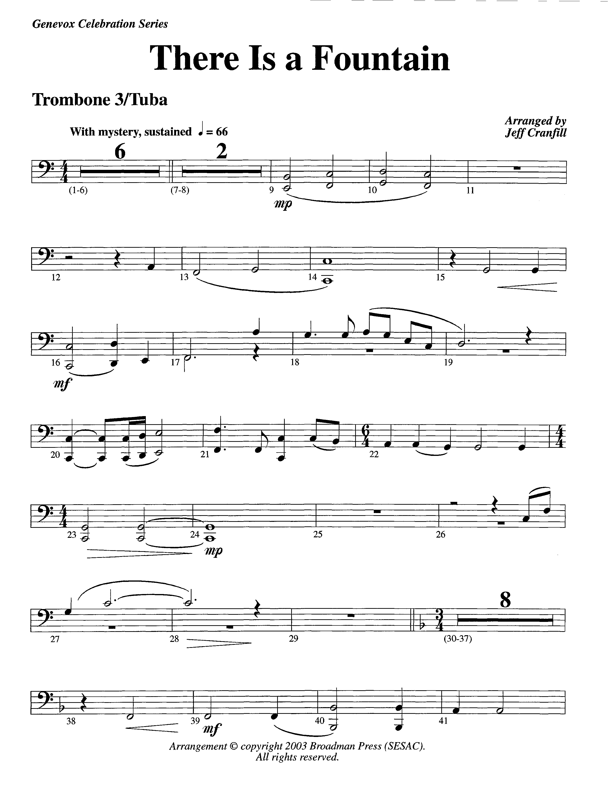 There Is A Fountain (Instrumental) Trombone 3/Tuba (Lifeway Worship / Arr. Jeff Cranfill)