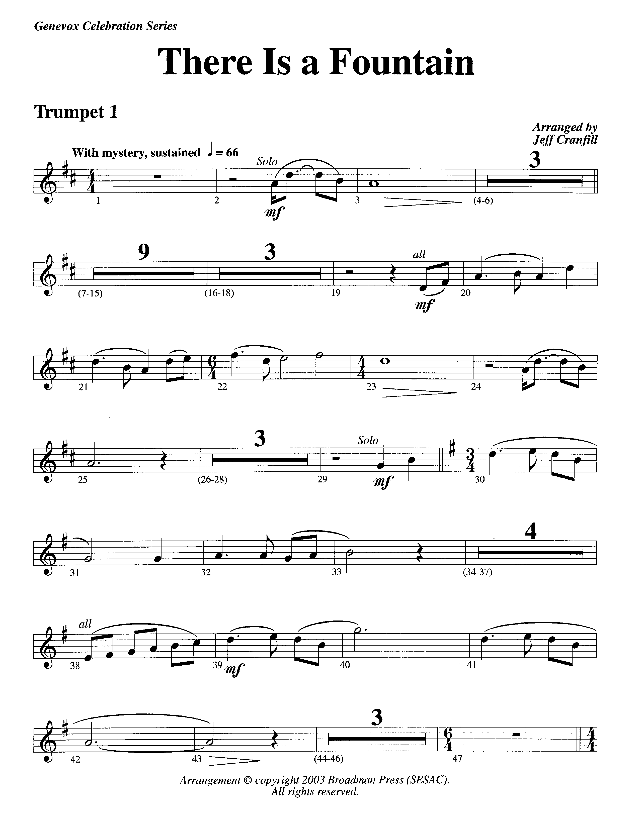 There Is A Fountain (Instrumental) Trumpet 1 (Lifeway Worship / Arr. Jeff Cranfill)
