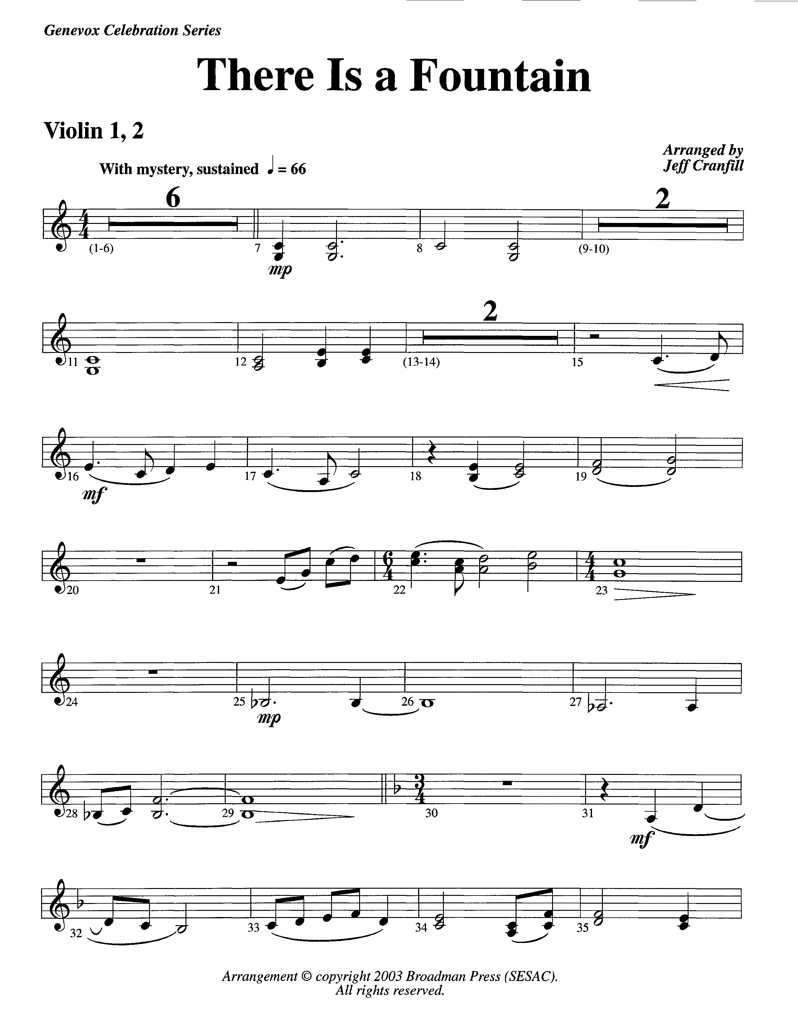 There Is A Fountain (Instrumental) Violin 1/2 (Lifeway Worship / Arr. Jeff Cranfill)