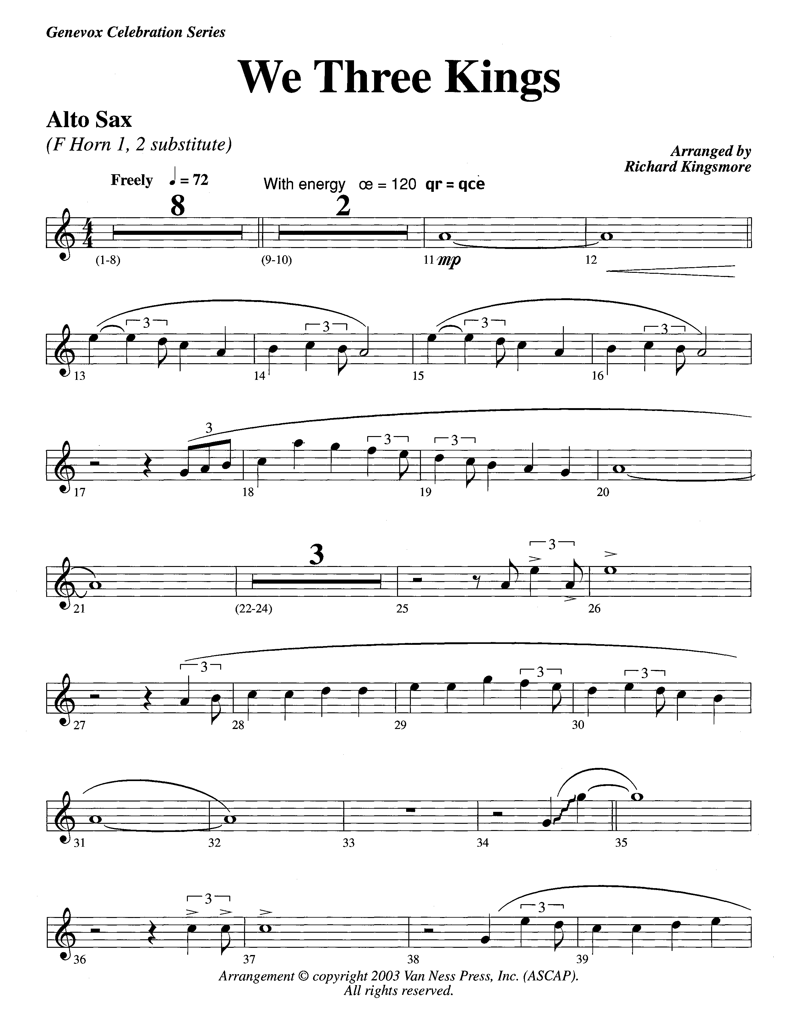 We Three Kings (Instrumental) Alto Sax (Lifeway Worship / Arr. Richard Kingsmore)