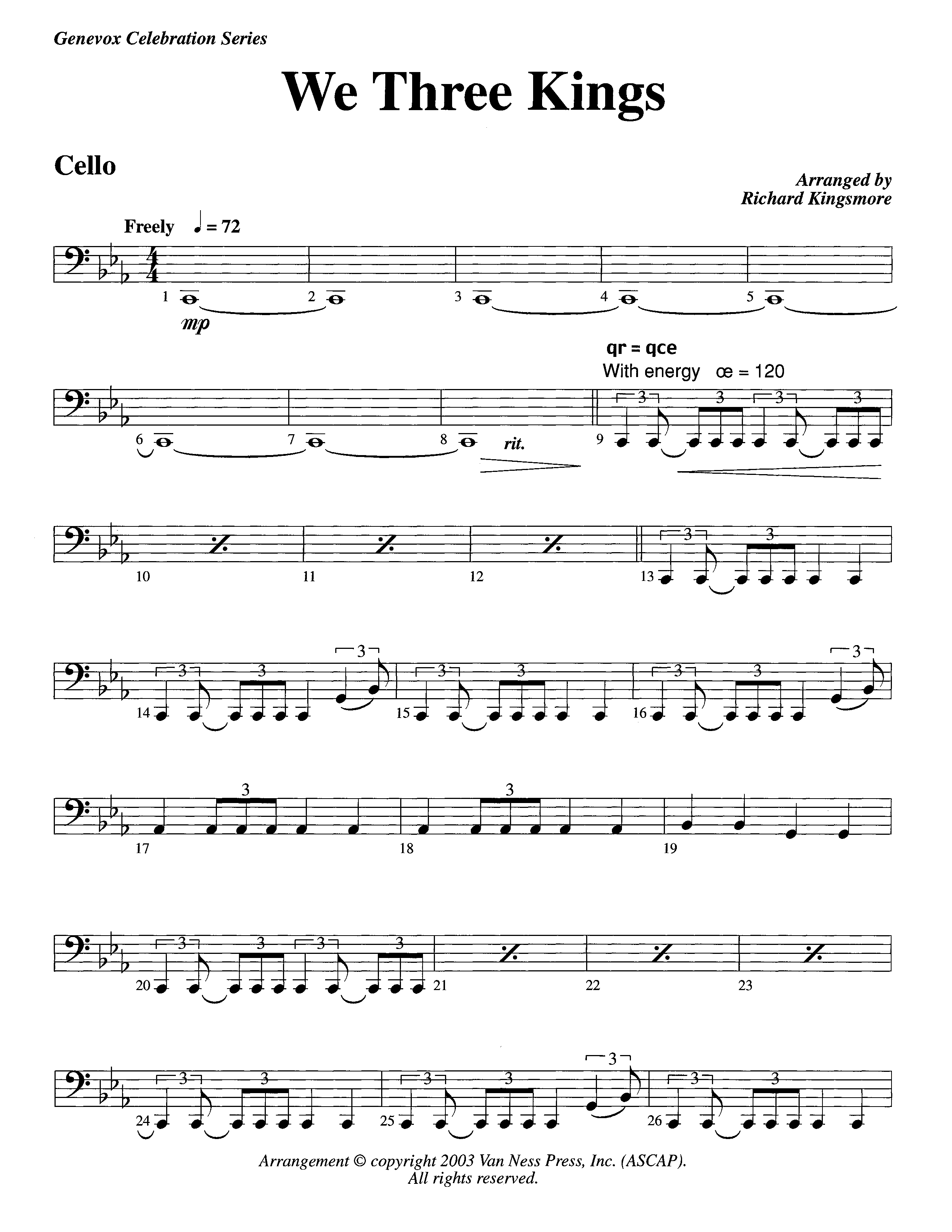 We Three Kings (Instrumental) Cello (Lifeway Worship / Arr. Richard Kingsmore)