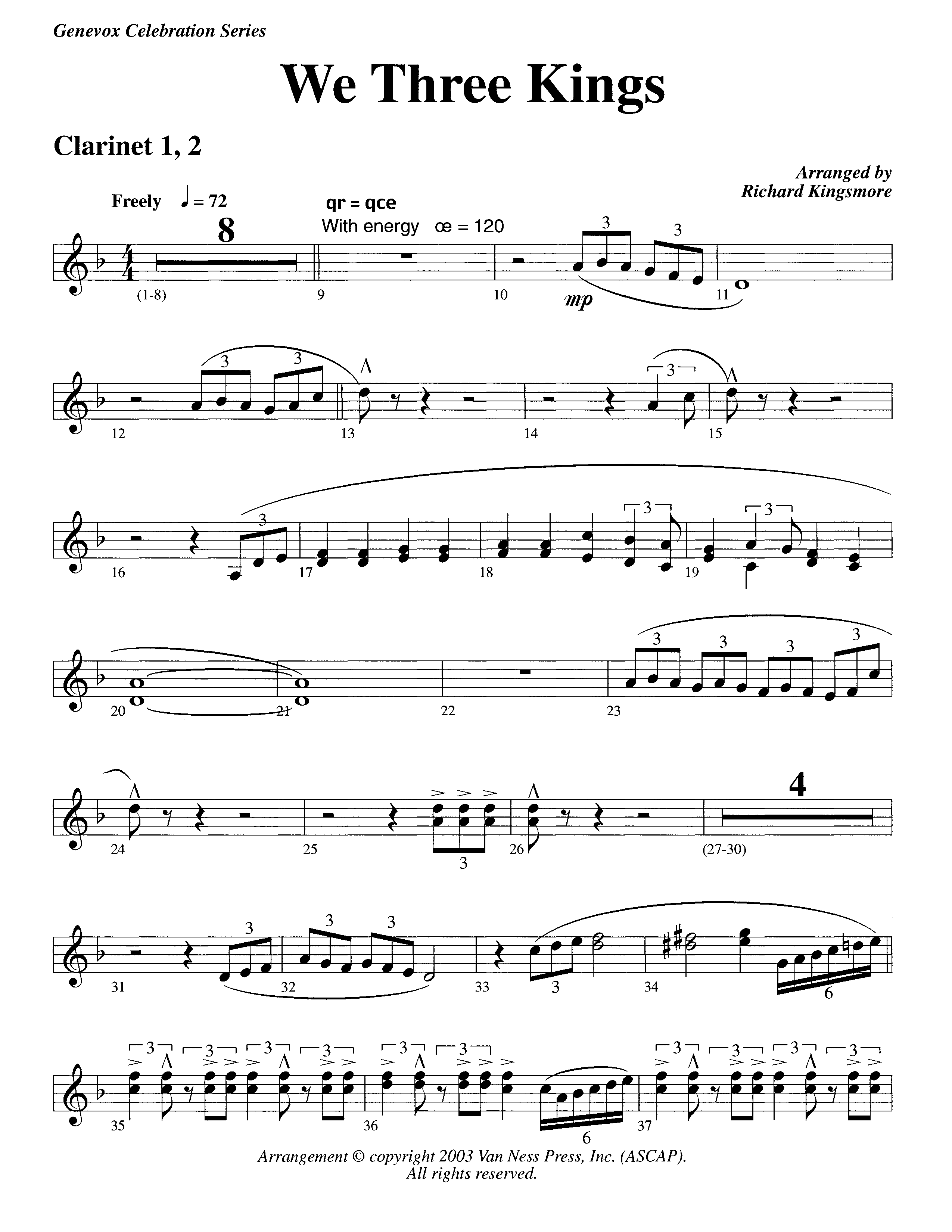 We Three Kings (Instrumental) Clarinet 1/2 (Lifeway Worship / Arr. Richard Kingsmore)