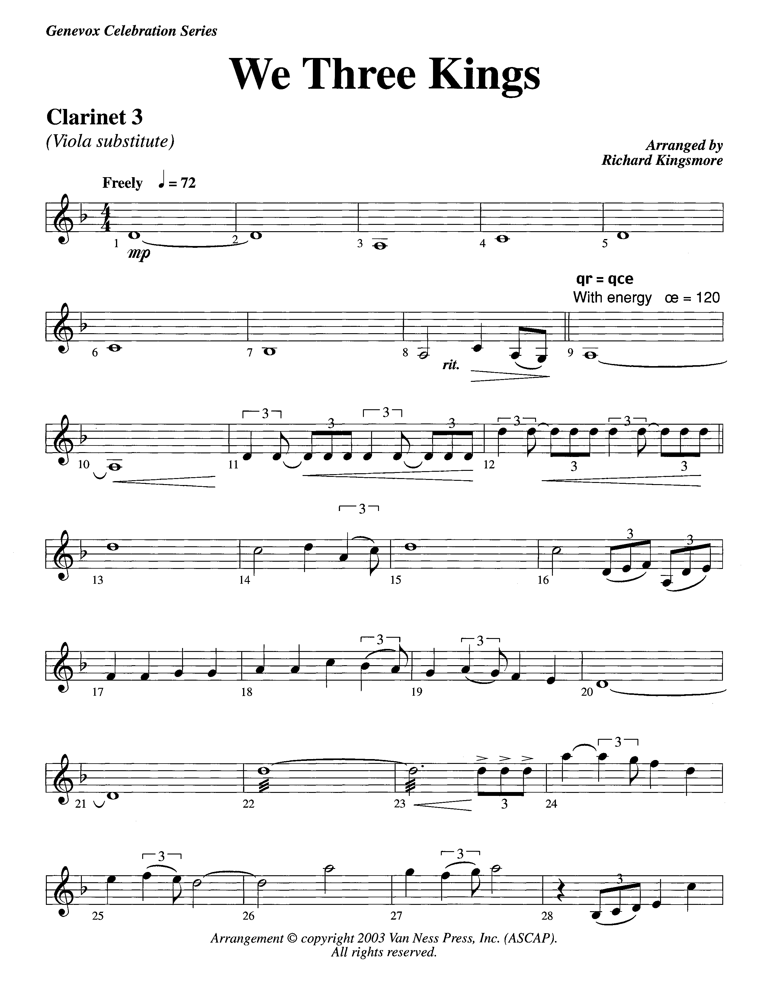 We Three Kings (Instrumental) Clarinet 3 (Lifeway Worship / Arr. Richard Kingsmore)