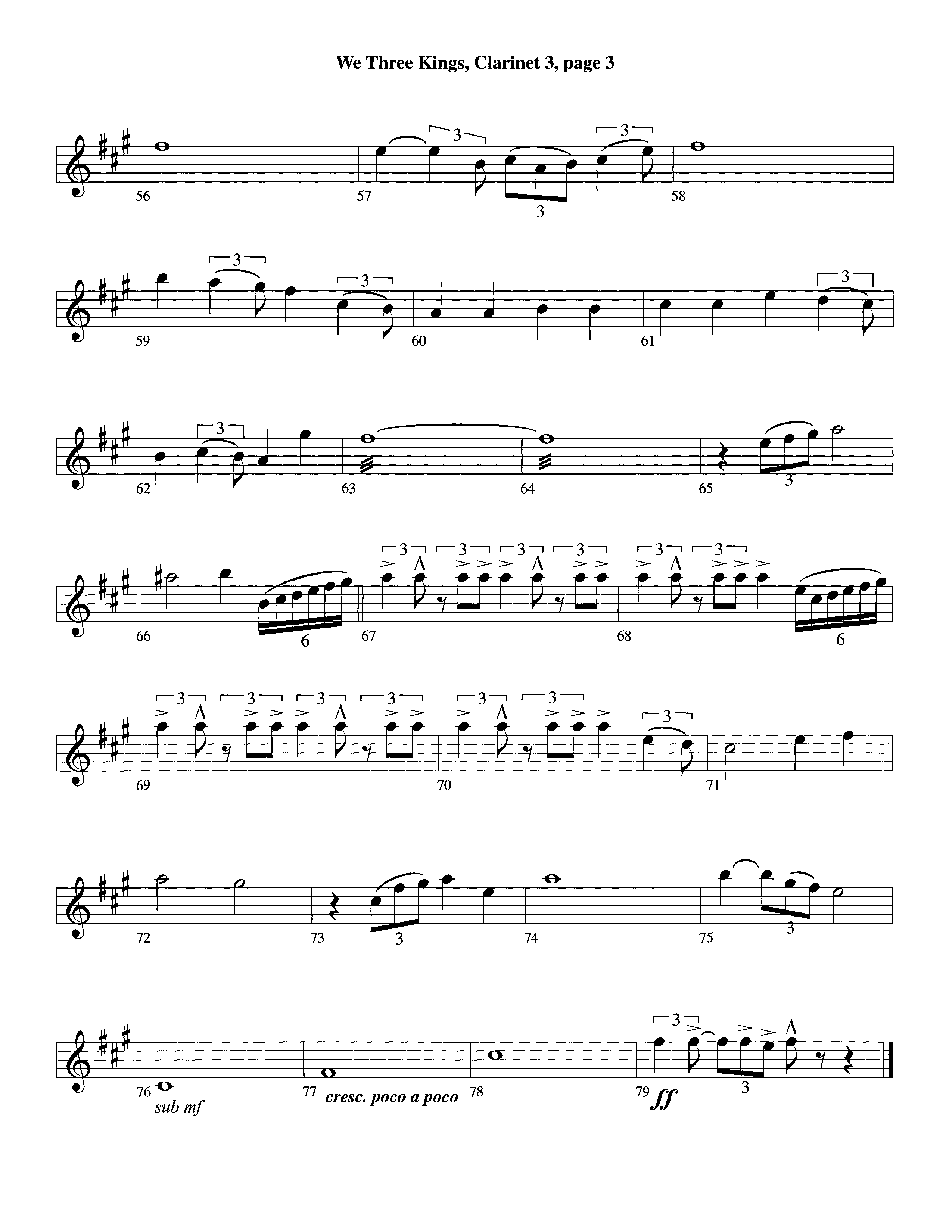 We Three Kings (Instrumental) Clarinet 3 (Lifeway Worship / Arr. Richard Kingsmore)