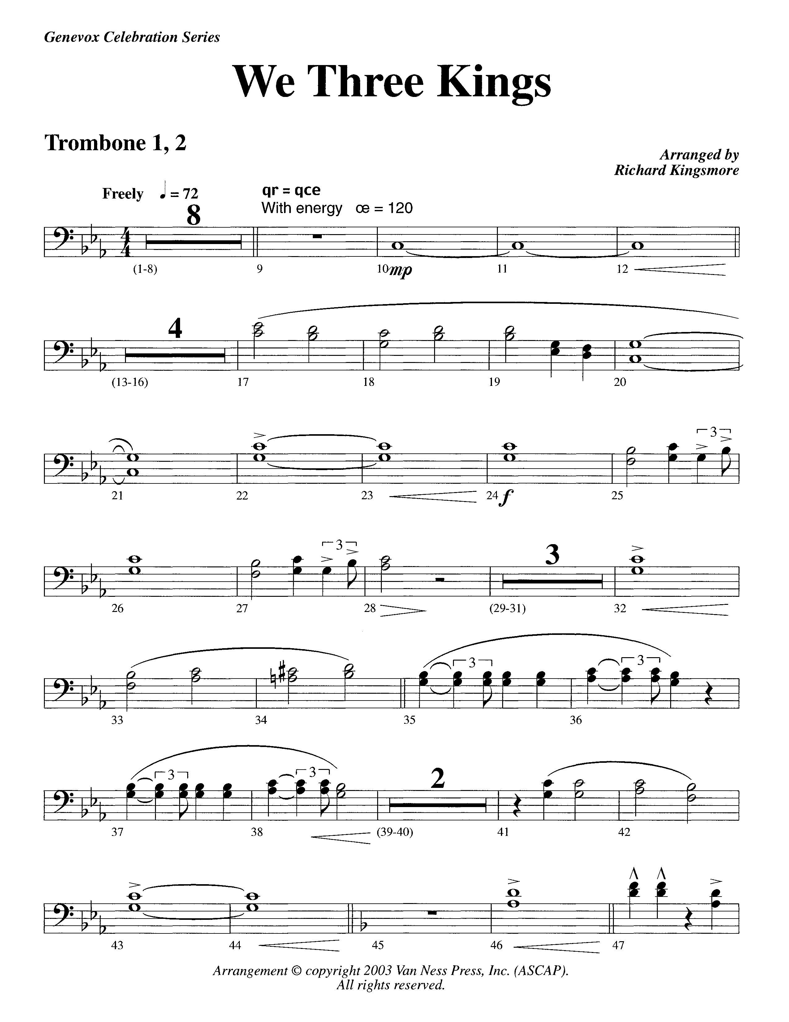 We Three Kings (Instrumental) Trombone 1/2 (Lifeway Worship / Arr. Richard Kingsmore)