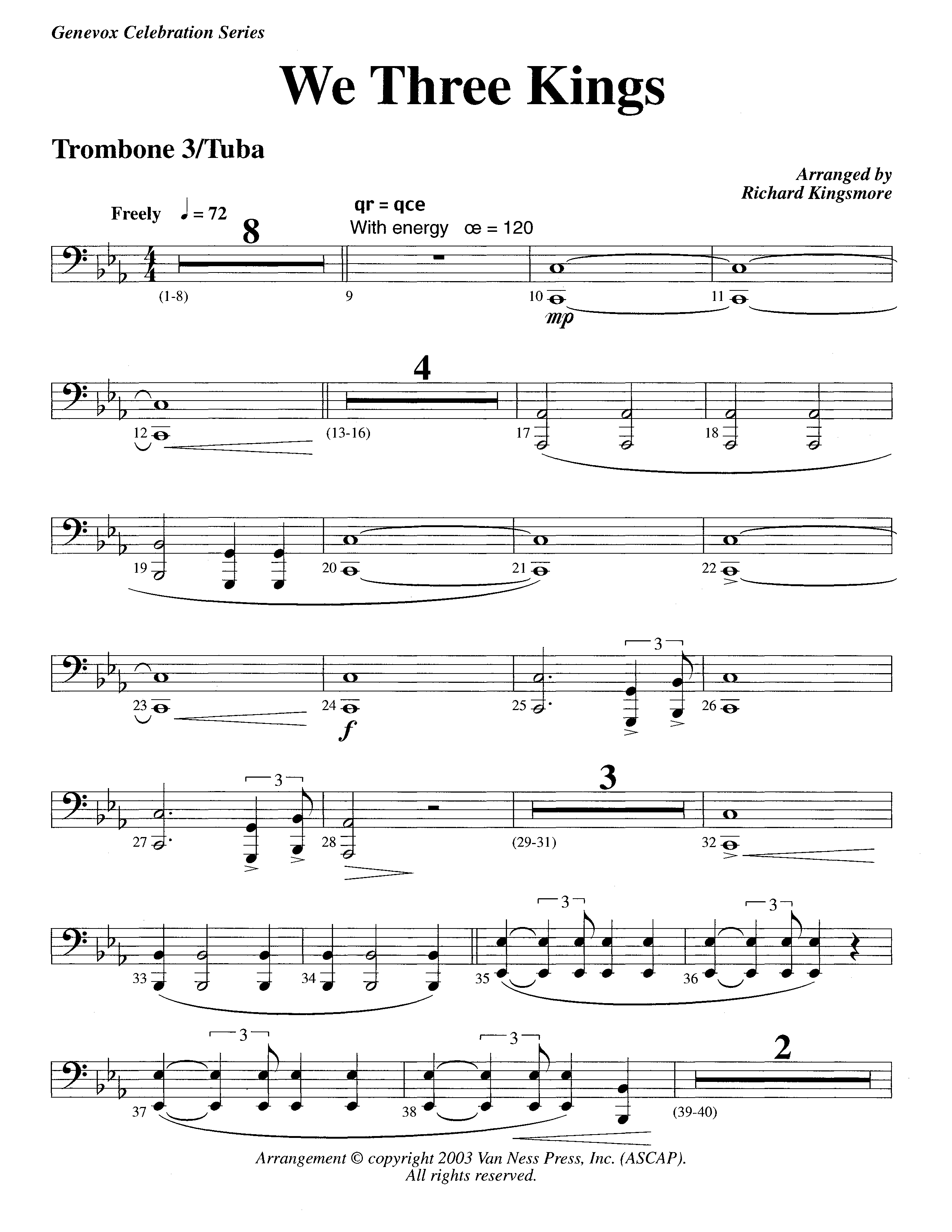 We Three Kings (Instrumental) Trombone 3/Tuba (Lifeway Worship / Arr. Richard Kingsmore)