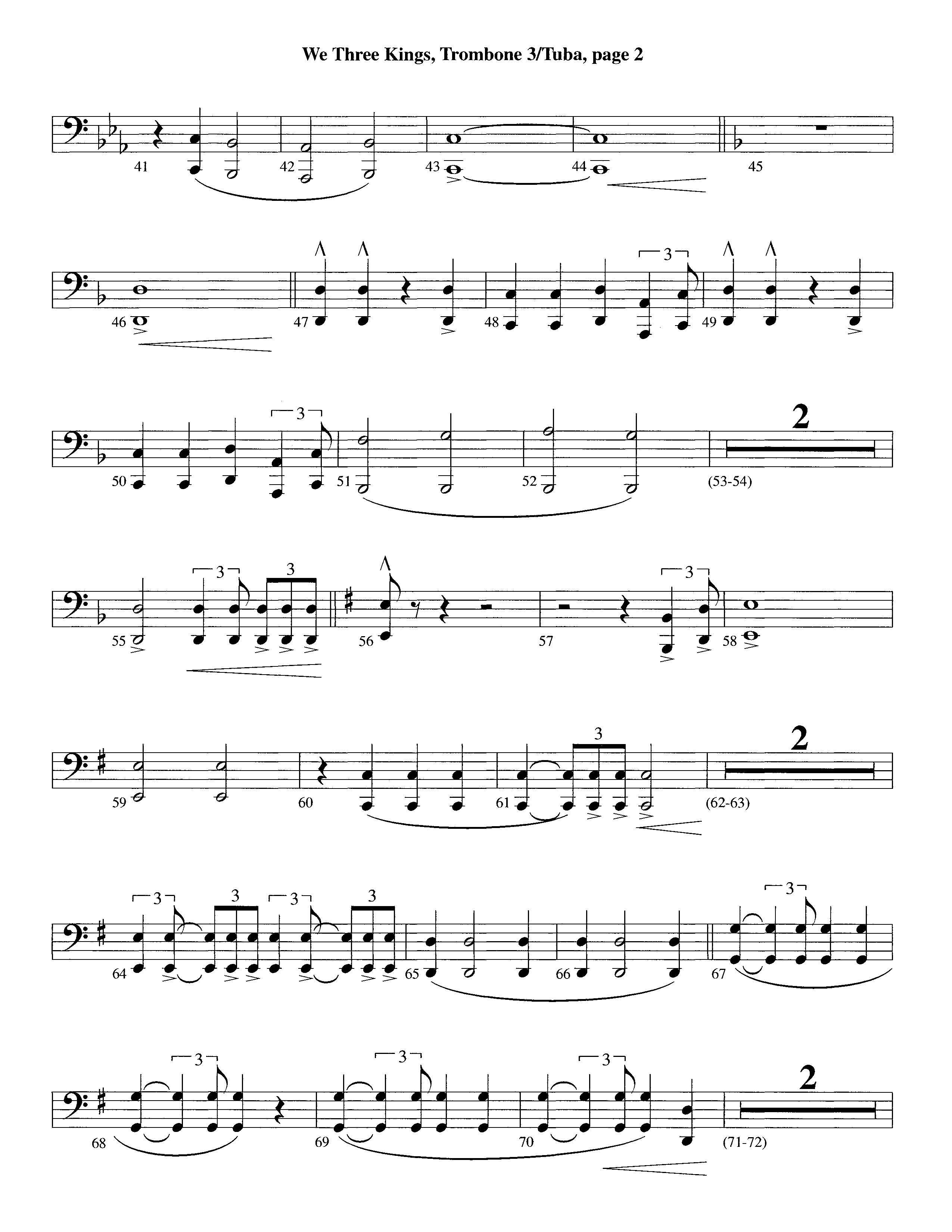 We Three Kings (Instrumental) Trombone 3/Tuba (Lifeway Worship / Arr. Richard Kingsmore)