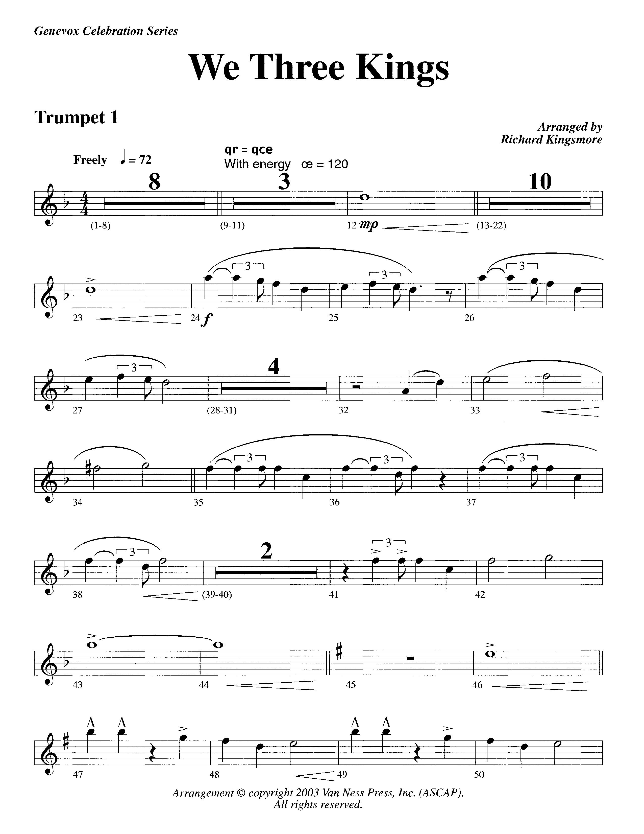 We Three Kings (Instrumental) Trumpet 1 (Lifeway Worship / Arr. Richard Kingsmore)