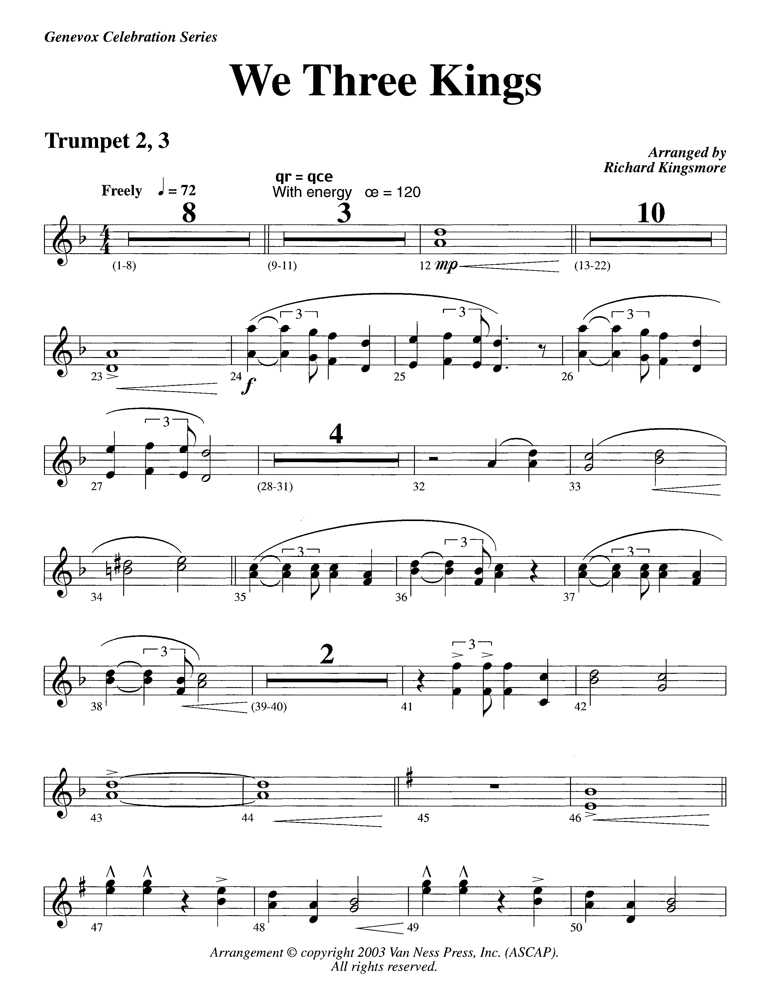 We Three Kings (Instrumental) Trumpet 2/3 (Lifeway Worship / Arr. Richard Kingsmore)