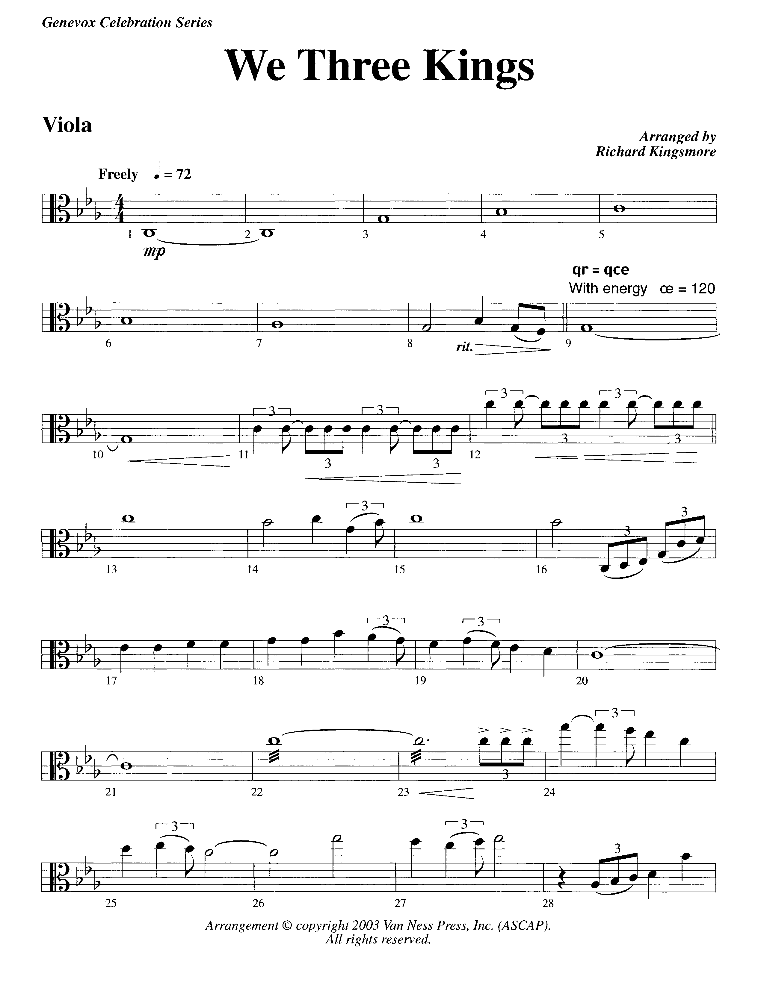 We Three Kings (Instrumental) Viola (Lifeway Worship / Arr. Richard Kingsmore)