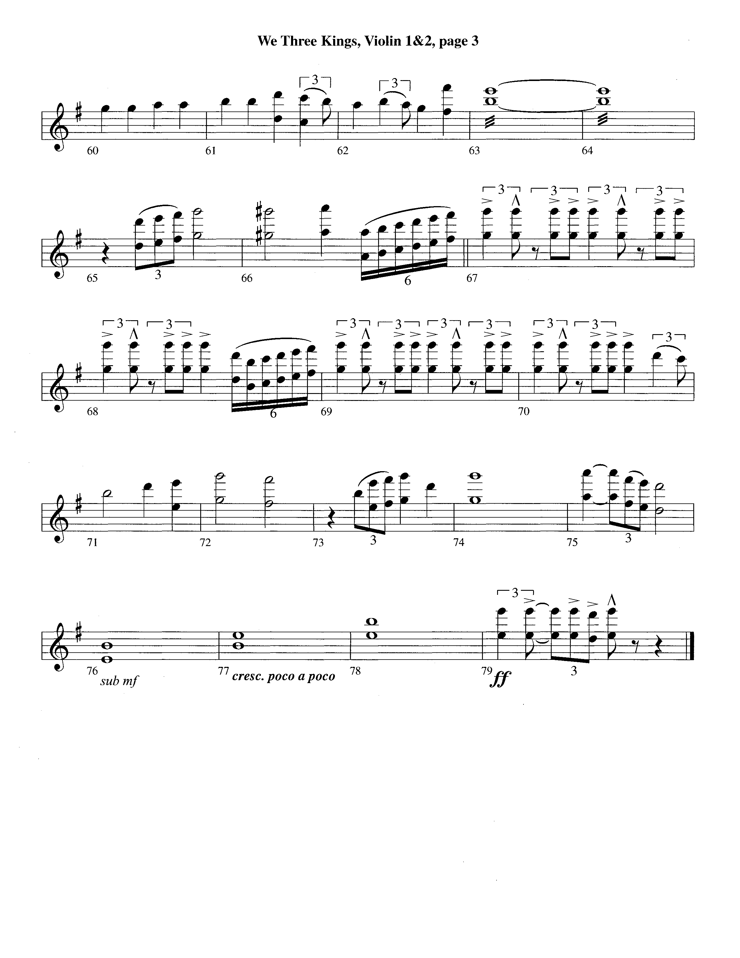 We Three Kings (Instrumental) Violin 1/2 (Lifeway Worship / Arr. Richard Kingsmore)