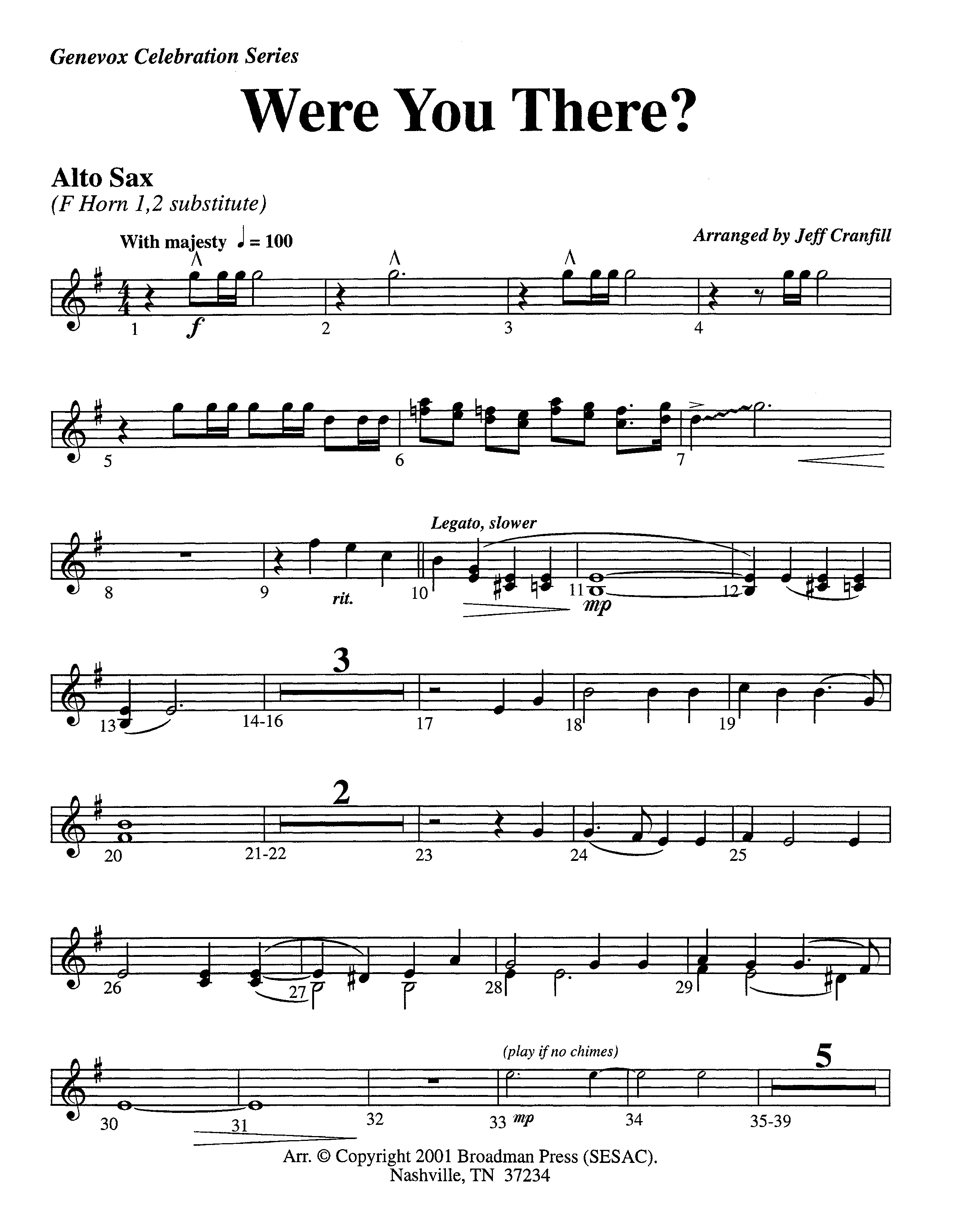Were You There (Instrumental) Alto Sax (Lifeway Worship / Arr. Jeff Cranfill)