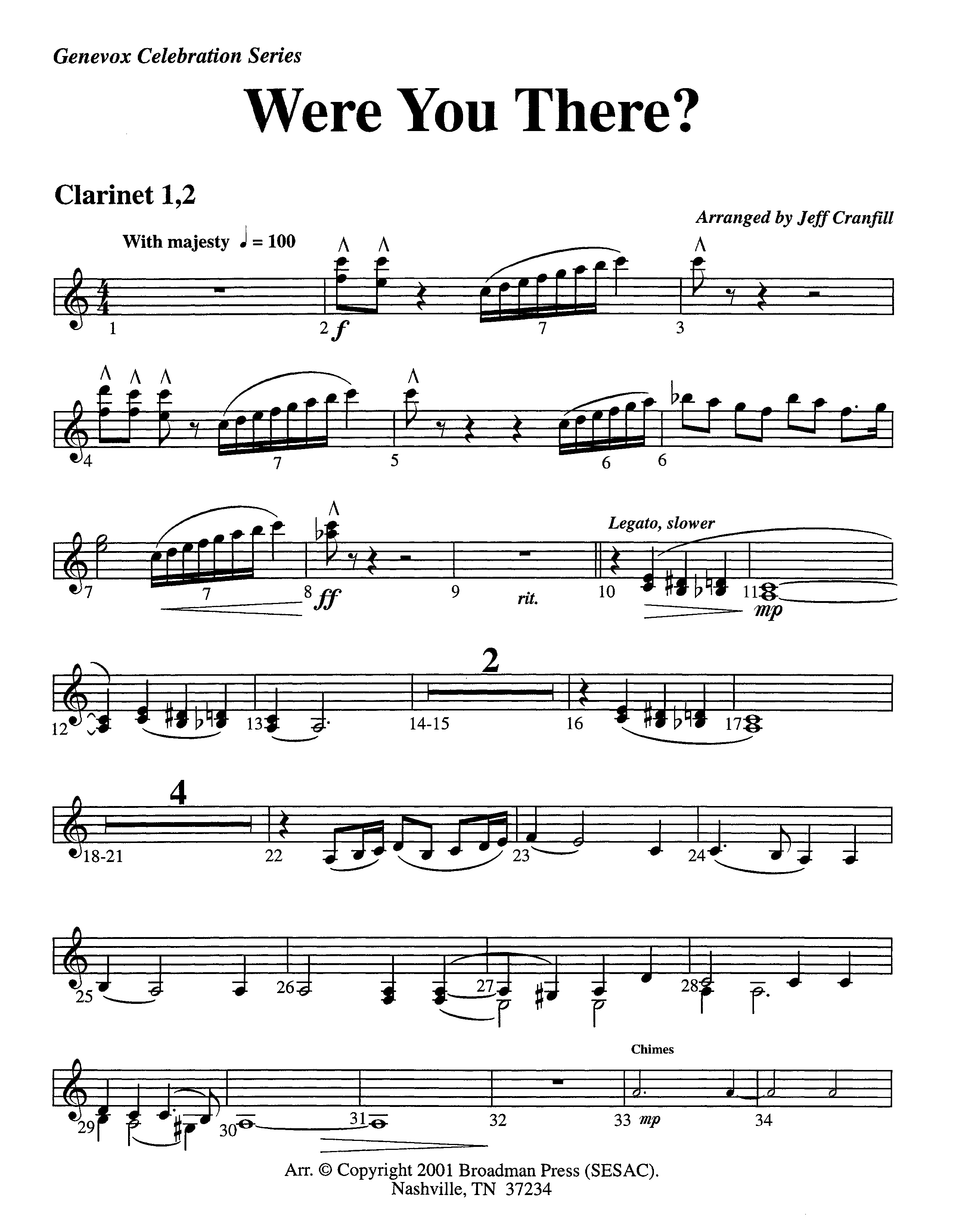 Were You There (Instrumental) Clarinet 1/2 (Lifeway Worship / Arr. Jeff Cranfill)