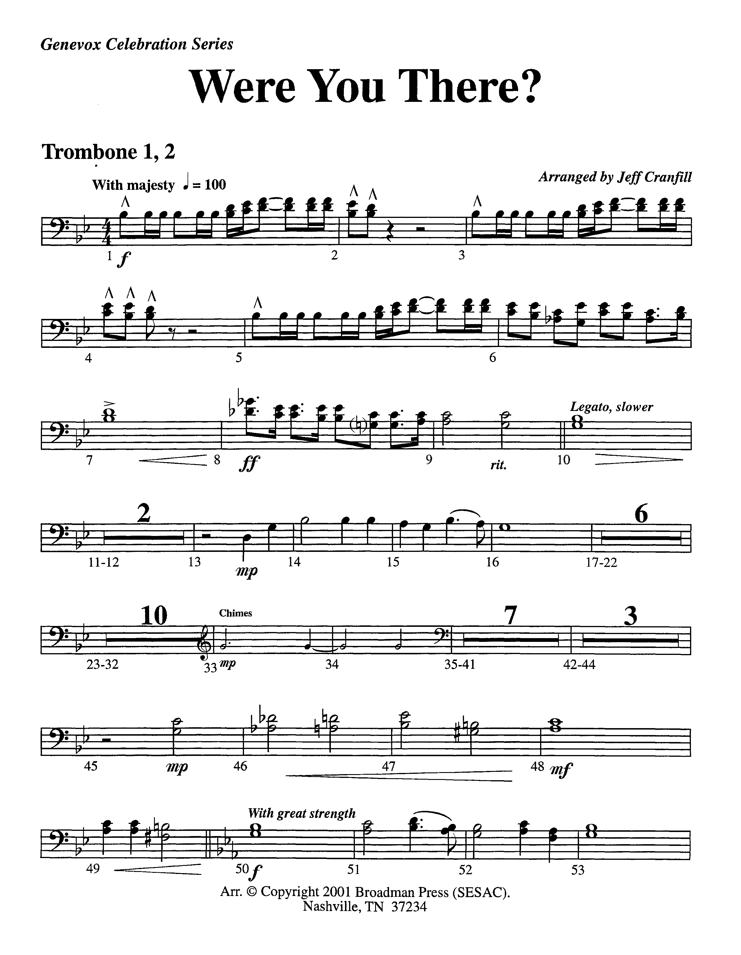 Were You There (Instrumental) Trombone 1/2 (Lifeway Worship / Arr. Jeff Cranfill)