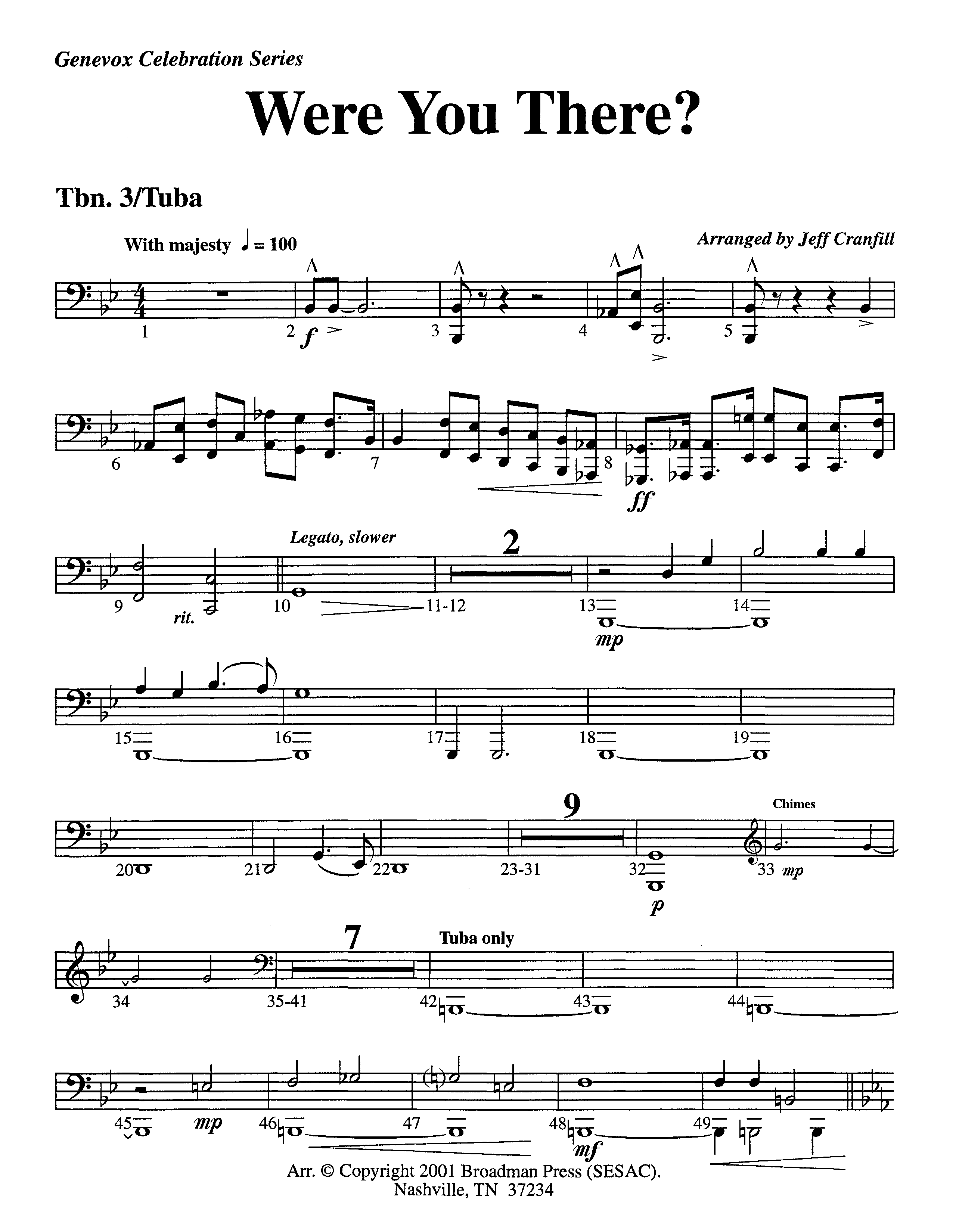 Were You There (Instrumental) Trombone 3/Tuba (Lifeway Worship / Arr. Jeff Cranfill)